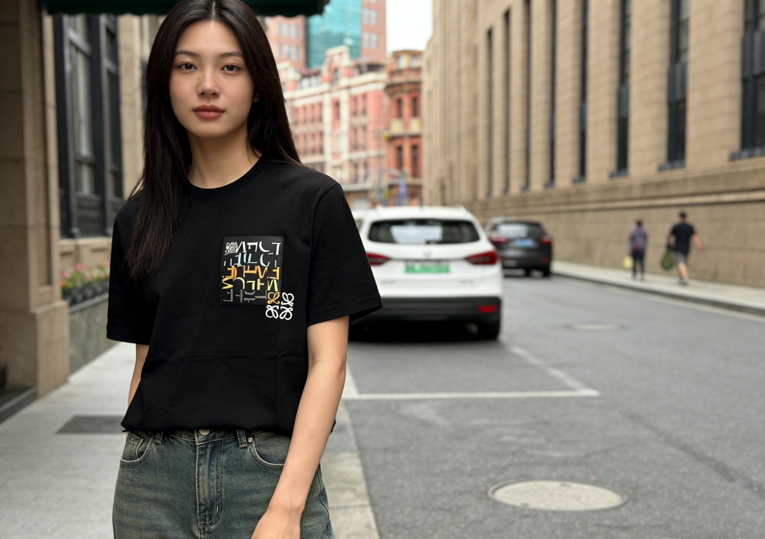 Loewe Fake Pocket Offset Letter Black Tee Side Color Print