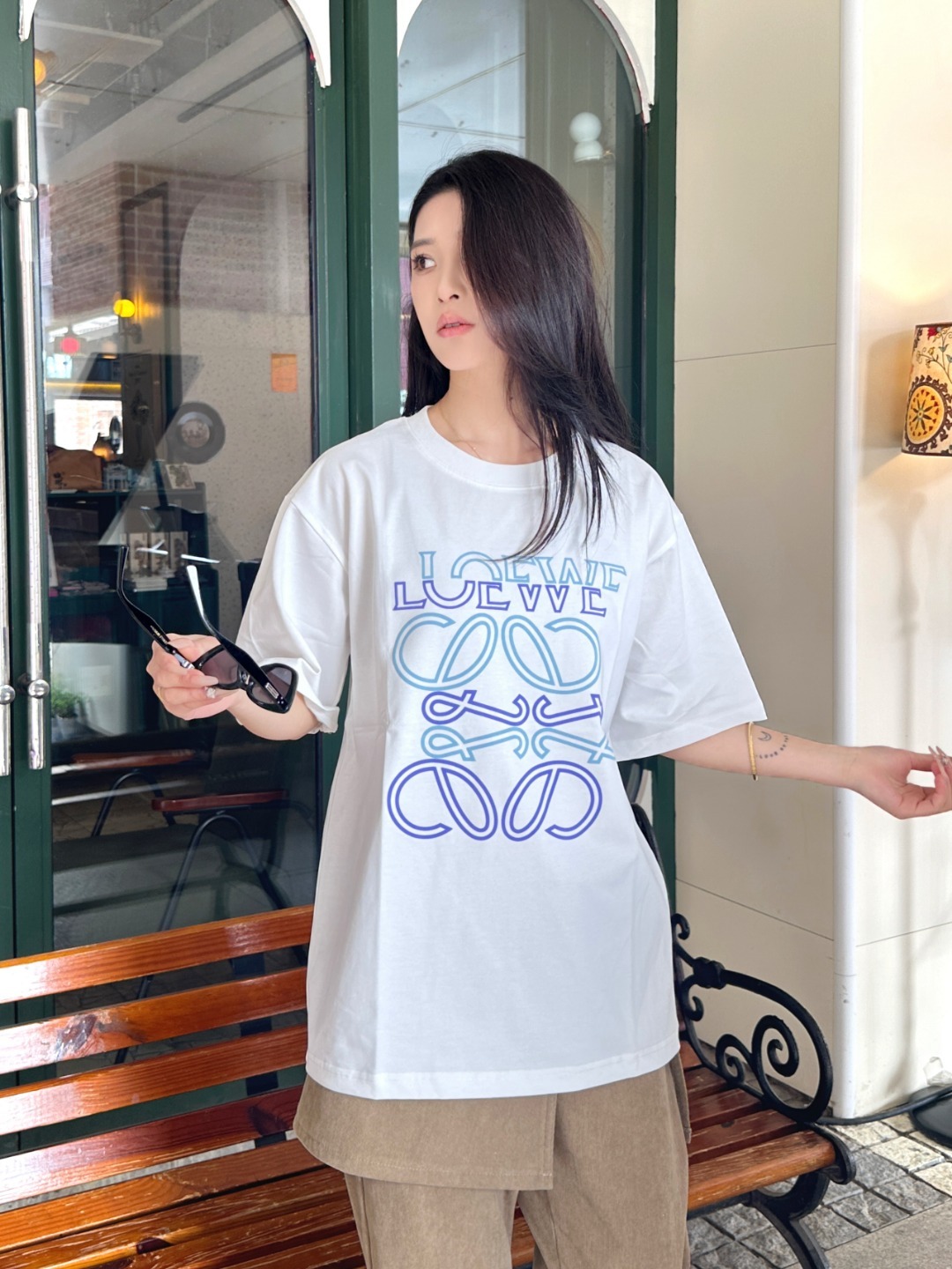 Loewe Irregular Logo Puff Tee White Blue Purple Print
