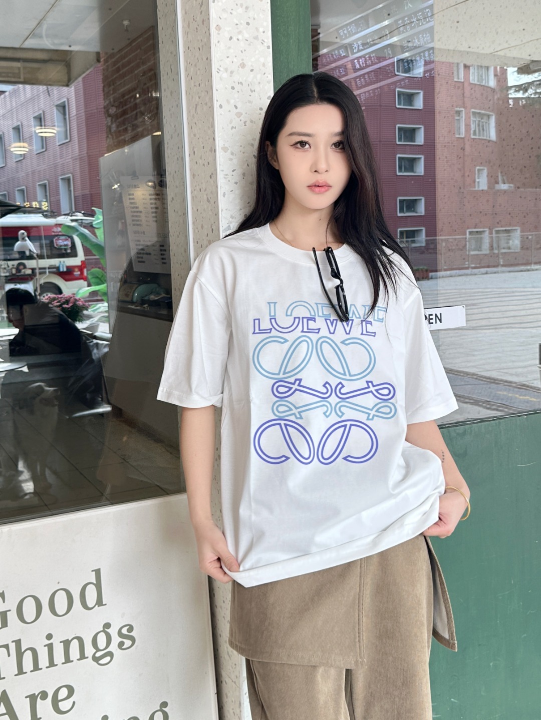 Loewe Irregular Logo Puff Tee White Blue Purple Print