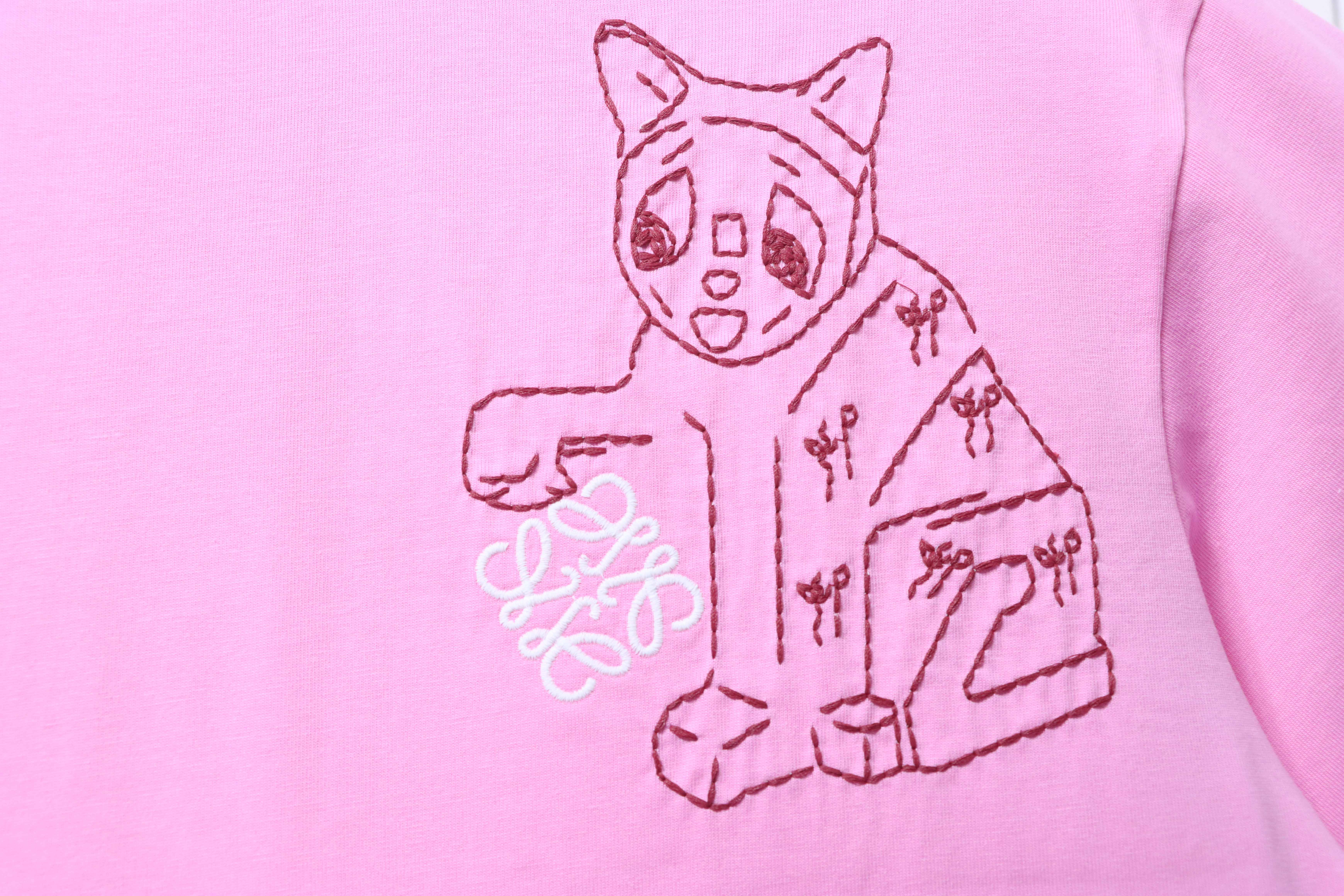 Loewe Porcelain Cat Short Sleeve Tee Pink Cat Embroidery