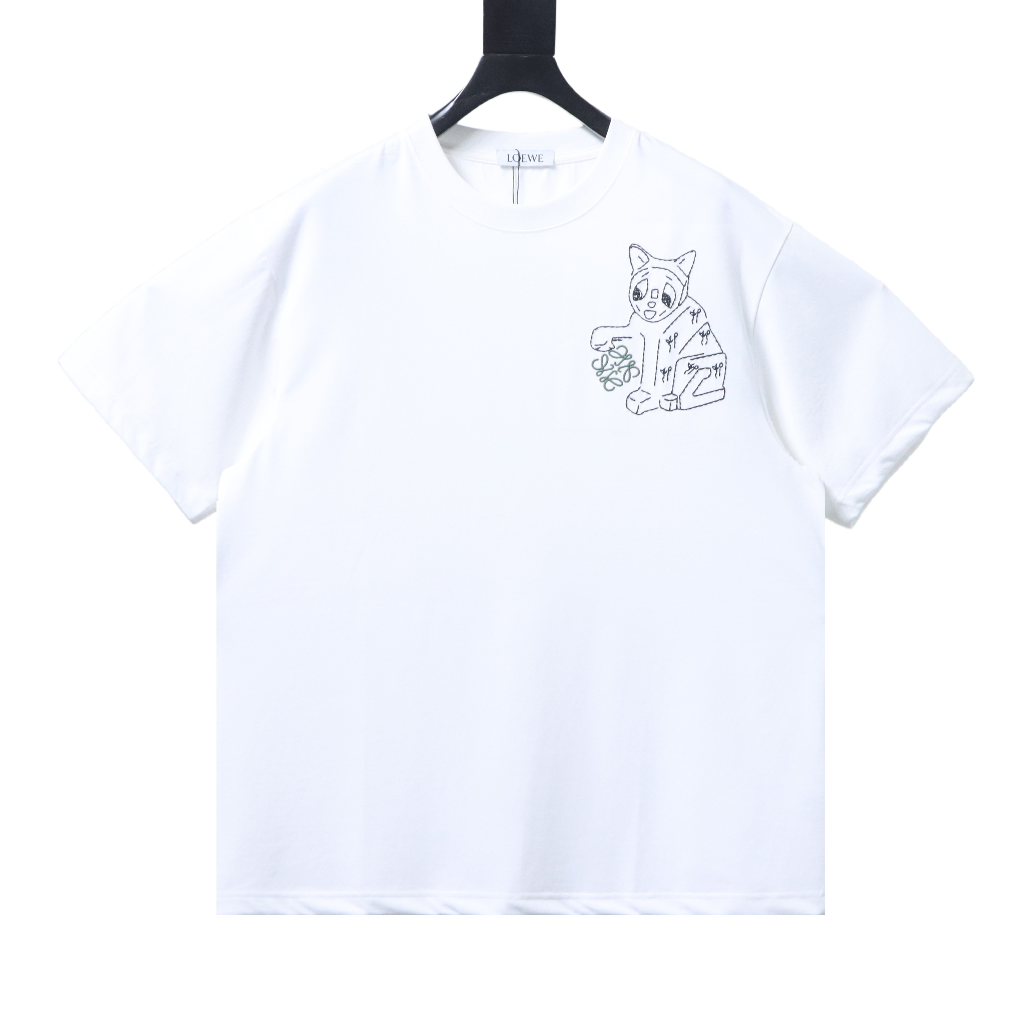 Loewe Porcelain Cat Short Sleeve Tee White Cat Embroidery