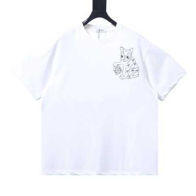 Loewe Porcelain Cat Short Sleeve Tee White Cat Embroidery 01