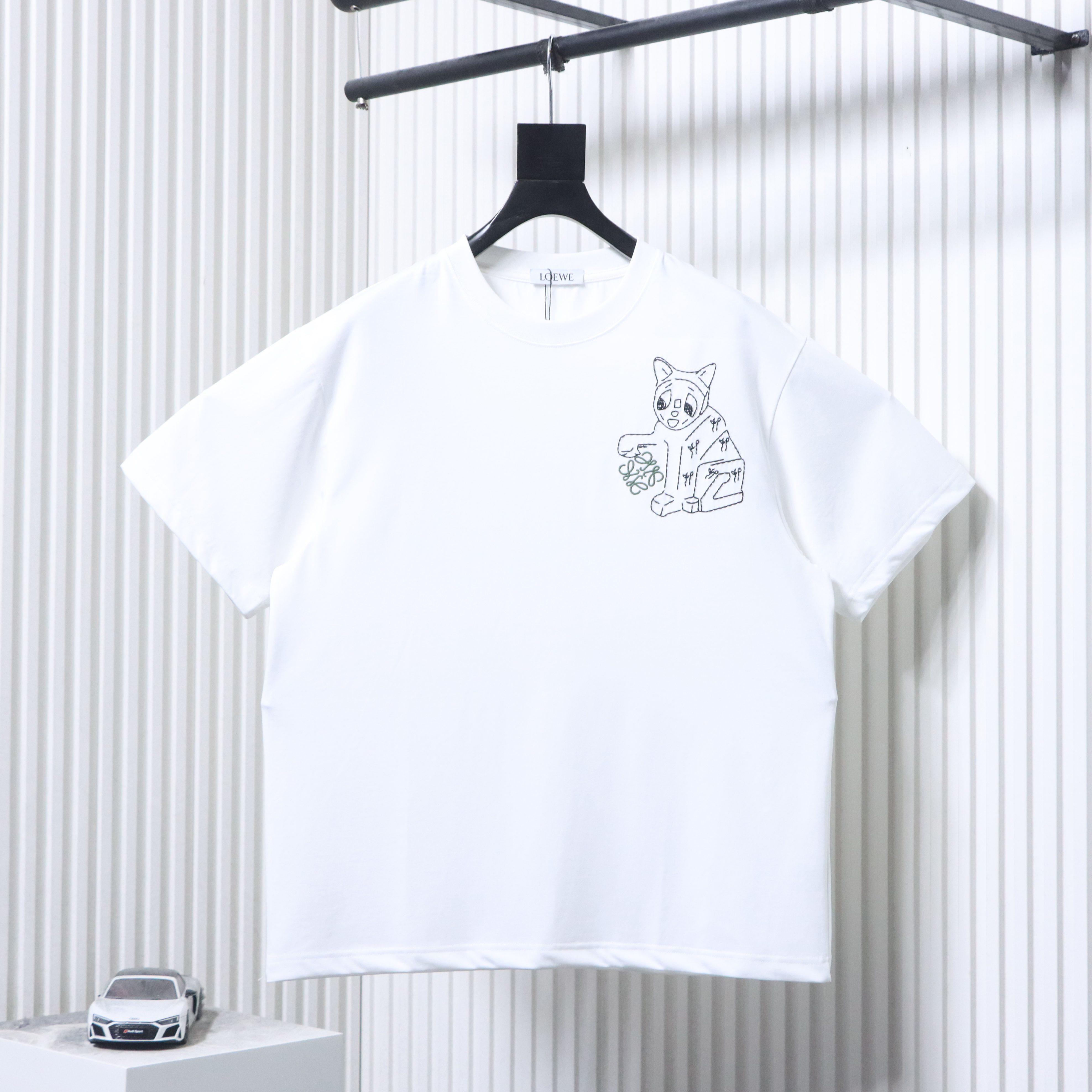 Loewe Porcelain Cat Short Sleeve Tee White Cat Embroidery