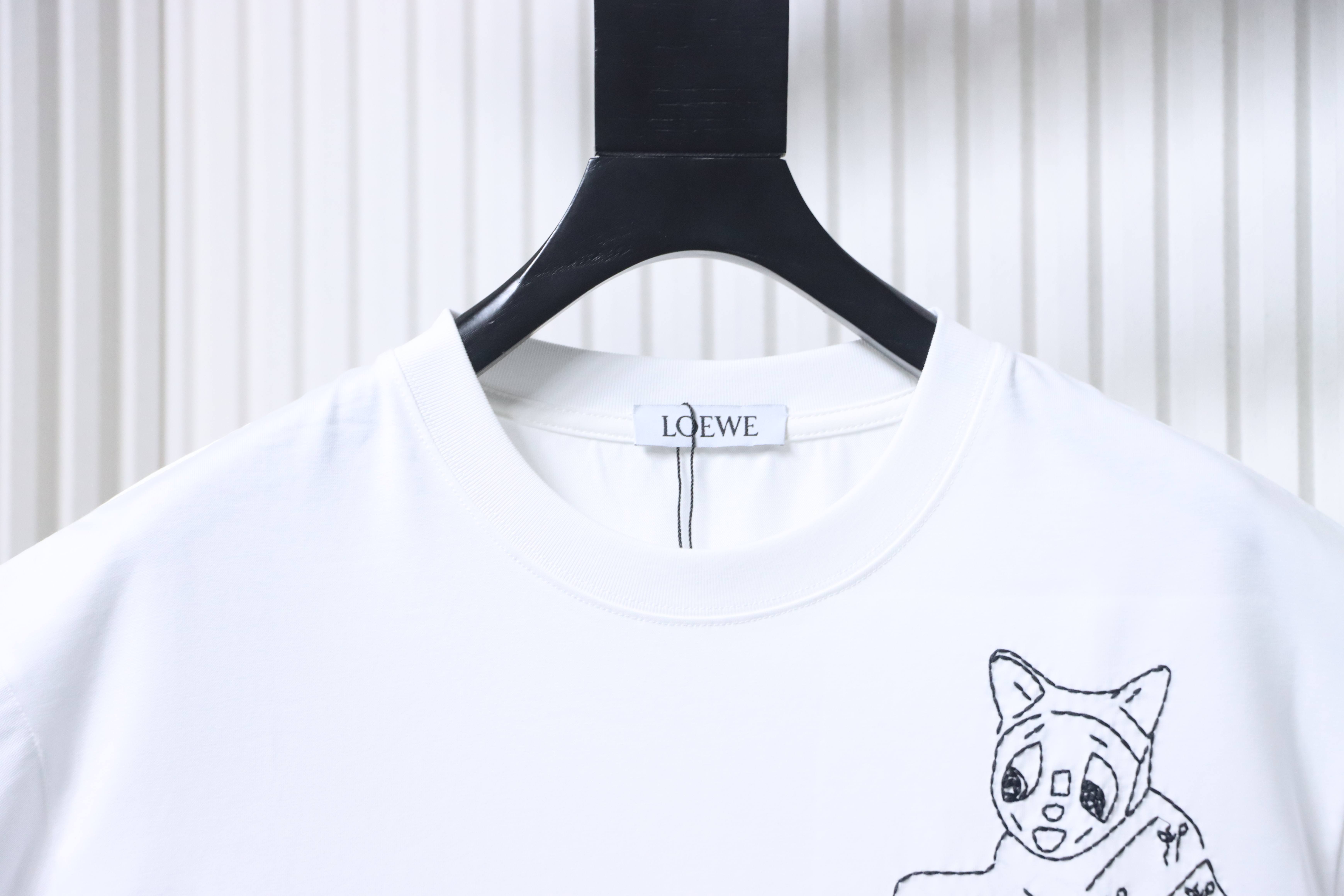 Loewe Porcelain Cat Short Sleeve Tee White Cat Embroidery