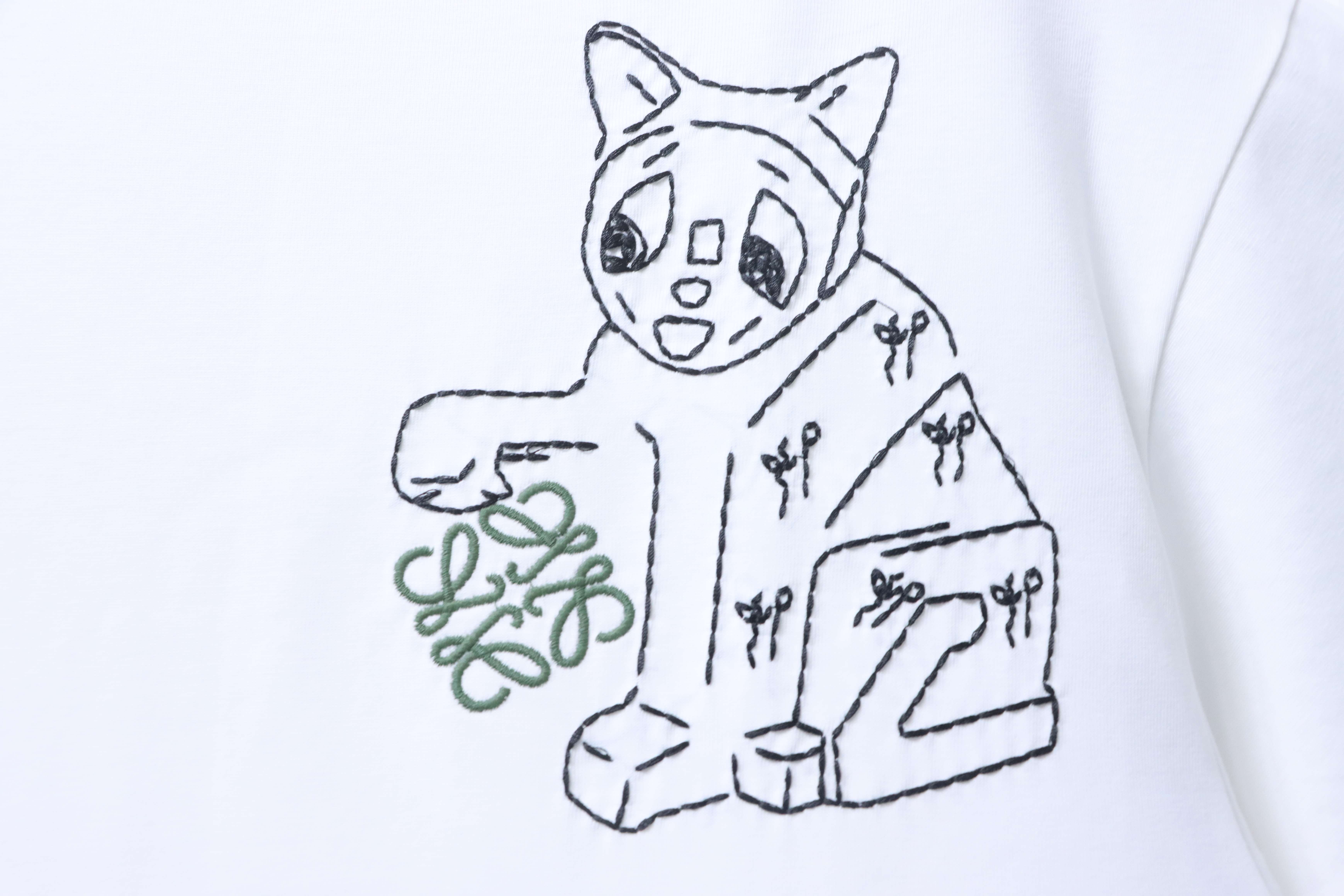 Loewe Porcelain Cat Short Sleeve Tee White Cat Embroidery