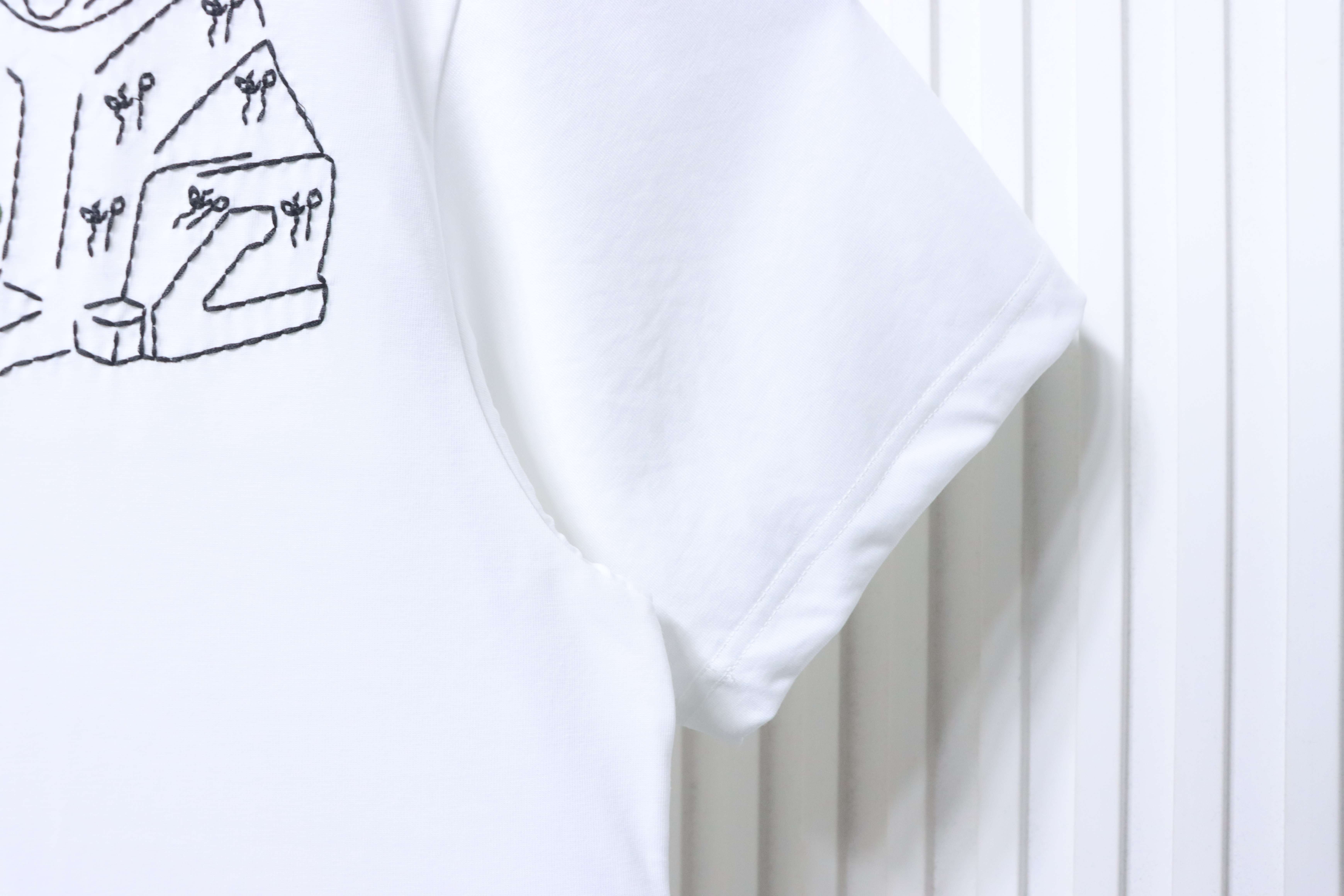 Loewe Porcelain Cat Short Sleeve Tee White Cat Embroidery