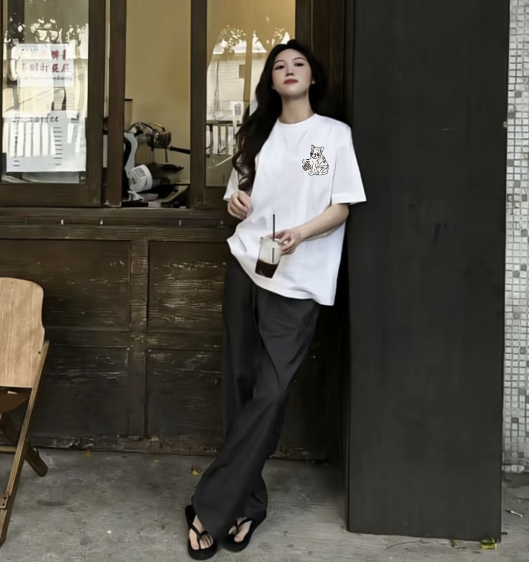 Loewe Porcelain Cat Short Sleeve Tee White Cat Embroidery