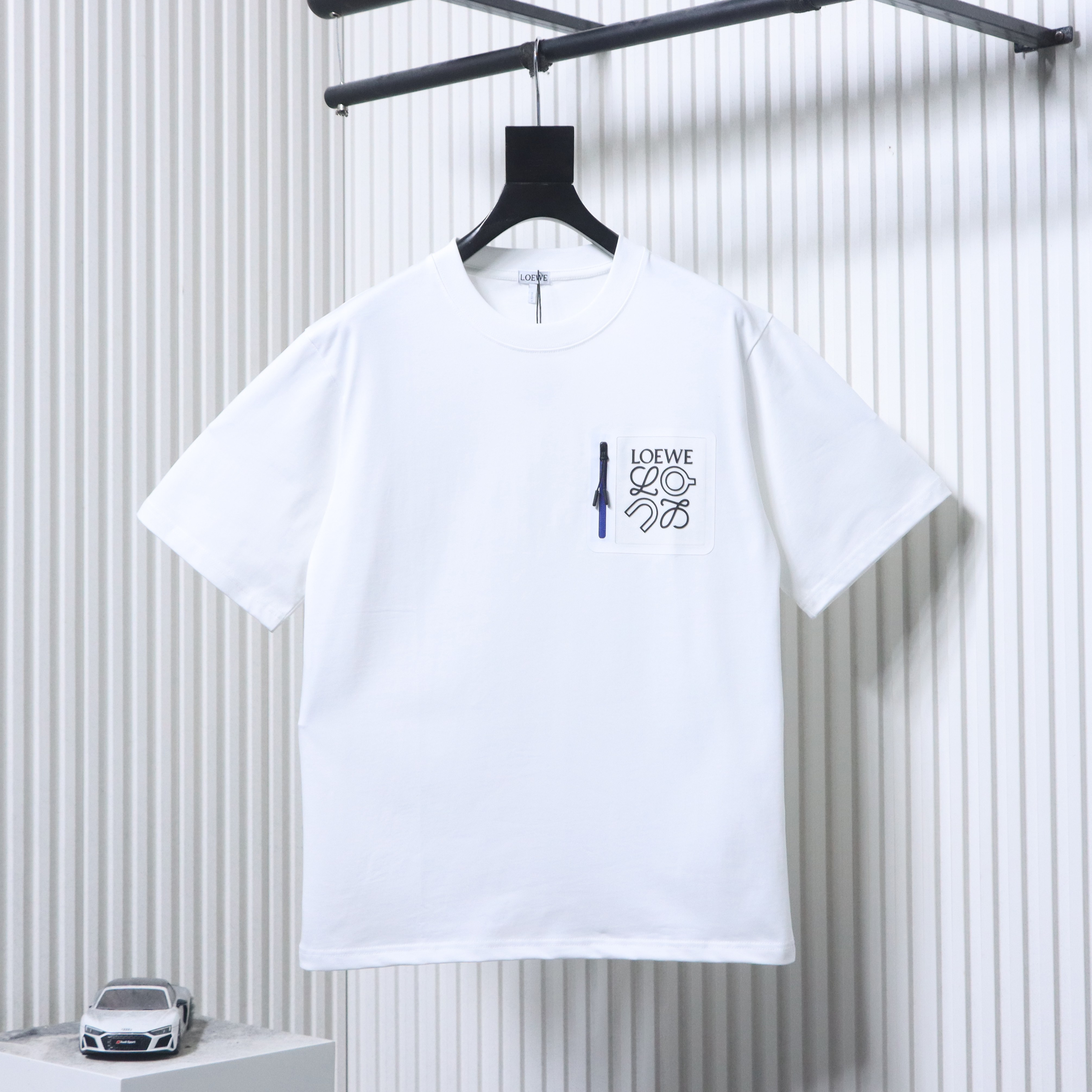 Loewe x On Collaboration White T-Shirt Chest Pocket Zipper