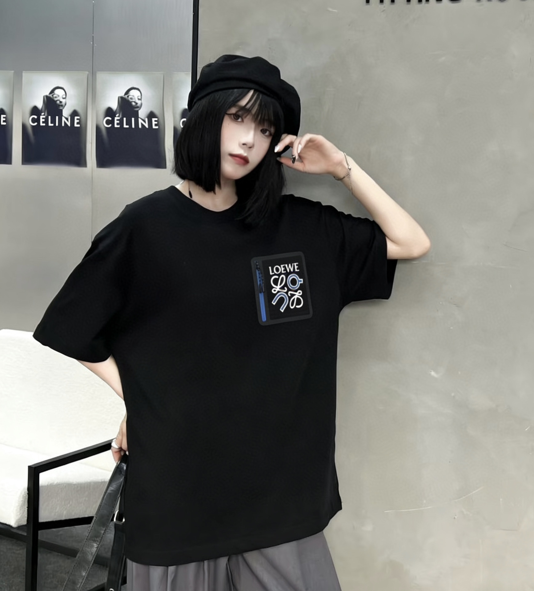 Loewe x On Collaboration Black T-Shirt Chest Pocket Zipper