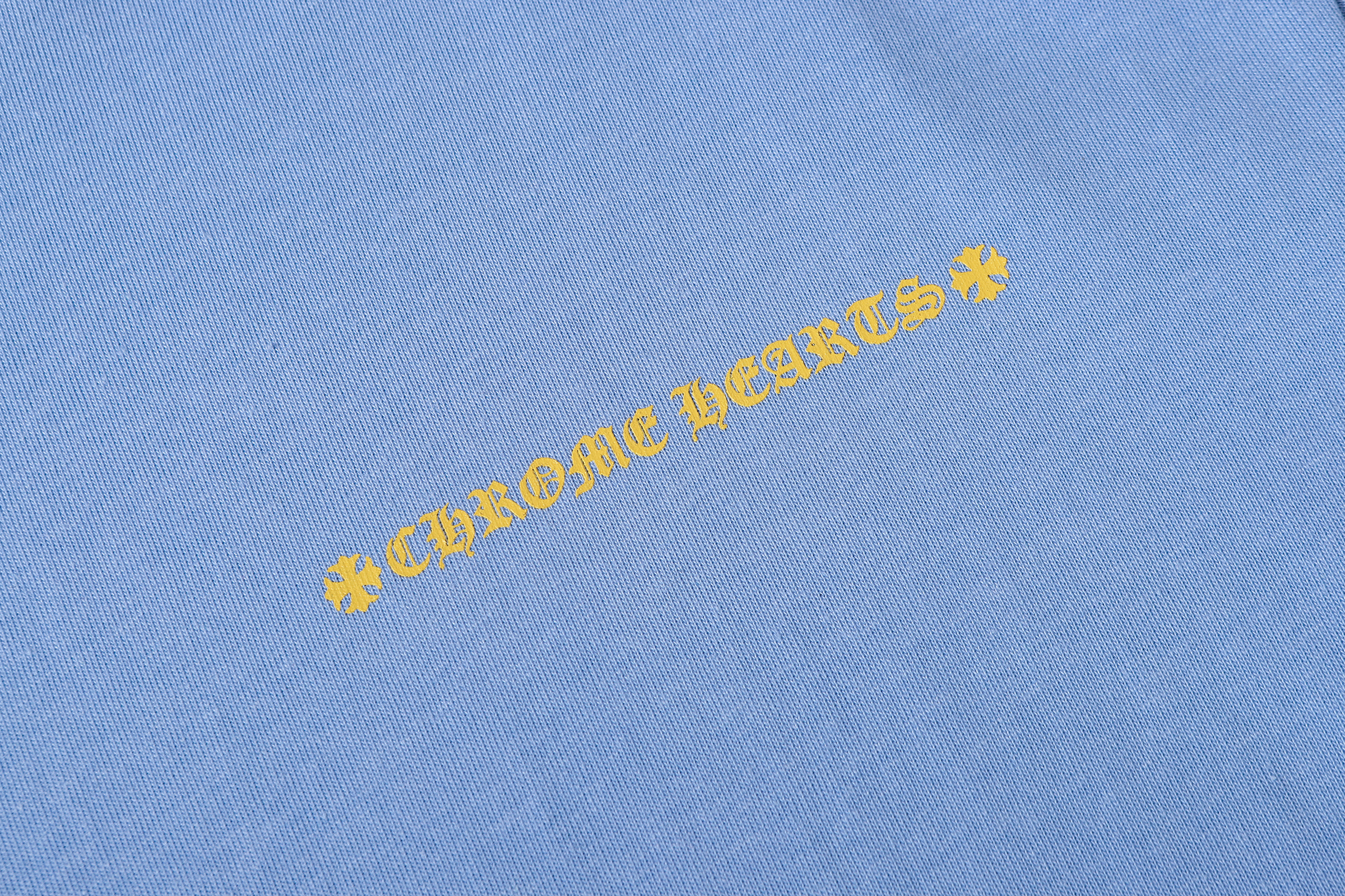 Chrome Hearts Light Blue Horseshoe Logo Short Sleeve T-Shirt (Yellow Print)