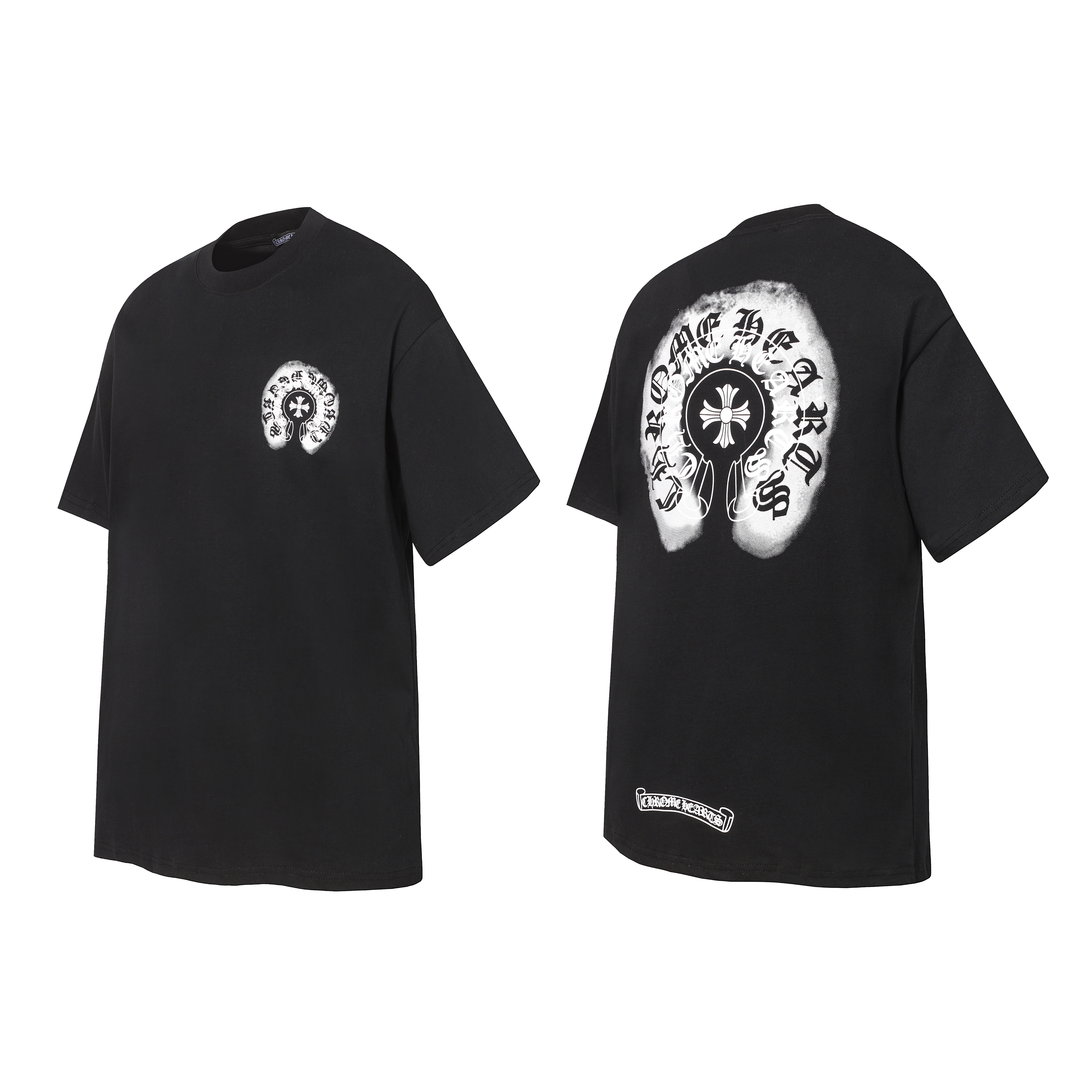 Chrome Hearts White/Black Reversible Spray Paint Horseshoe Logo Short Sleeve T-Shirt