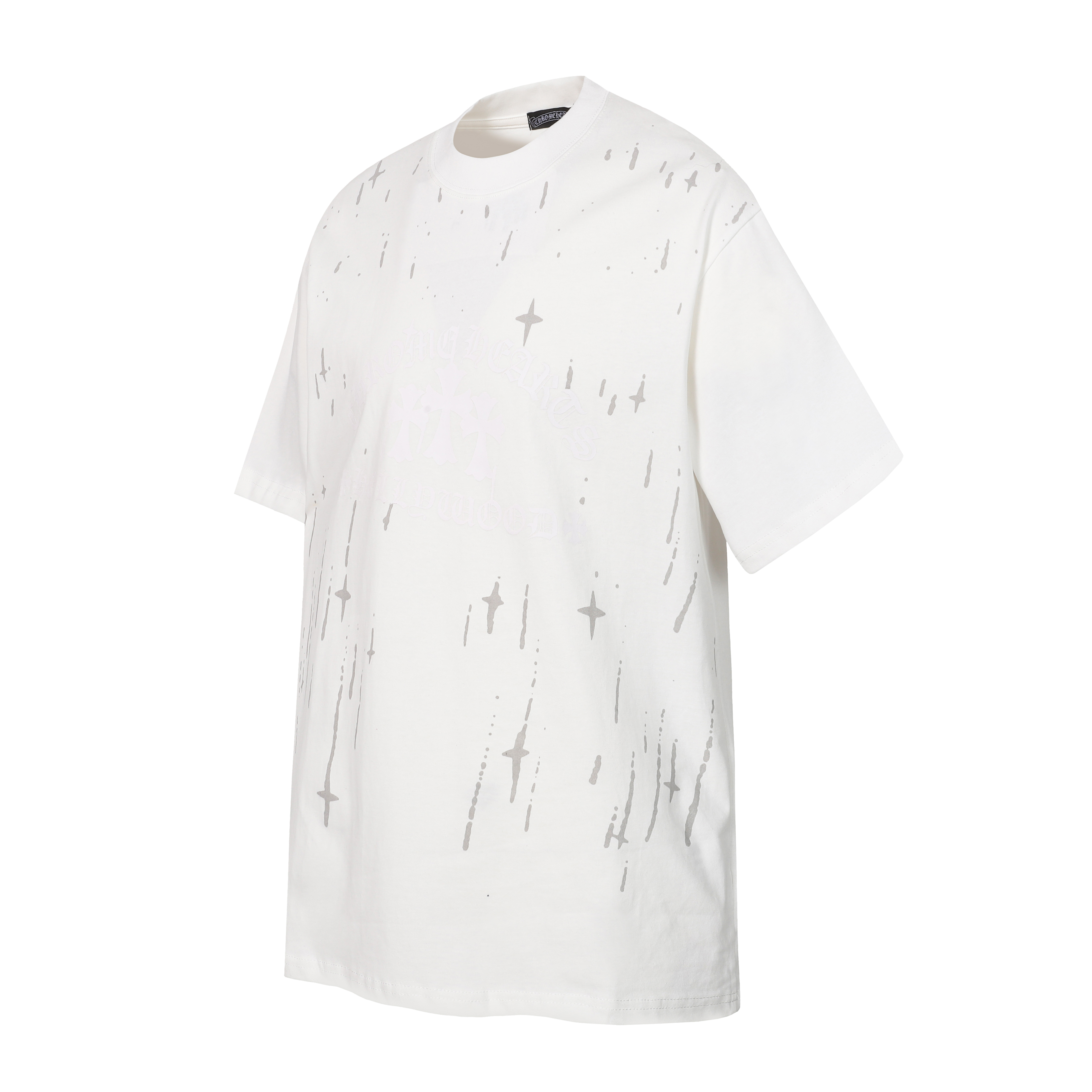 Chrome Hearts White/Black Reversible Shooting Star Splatter Cross Short Sleeve T-Shirt