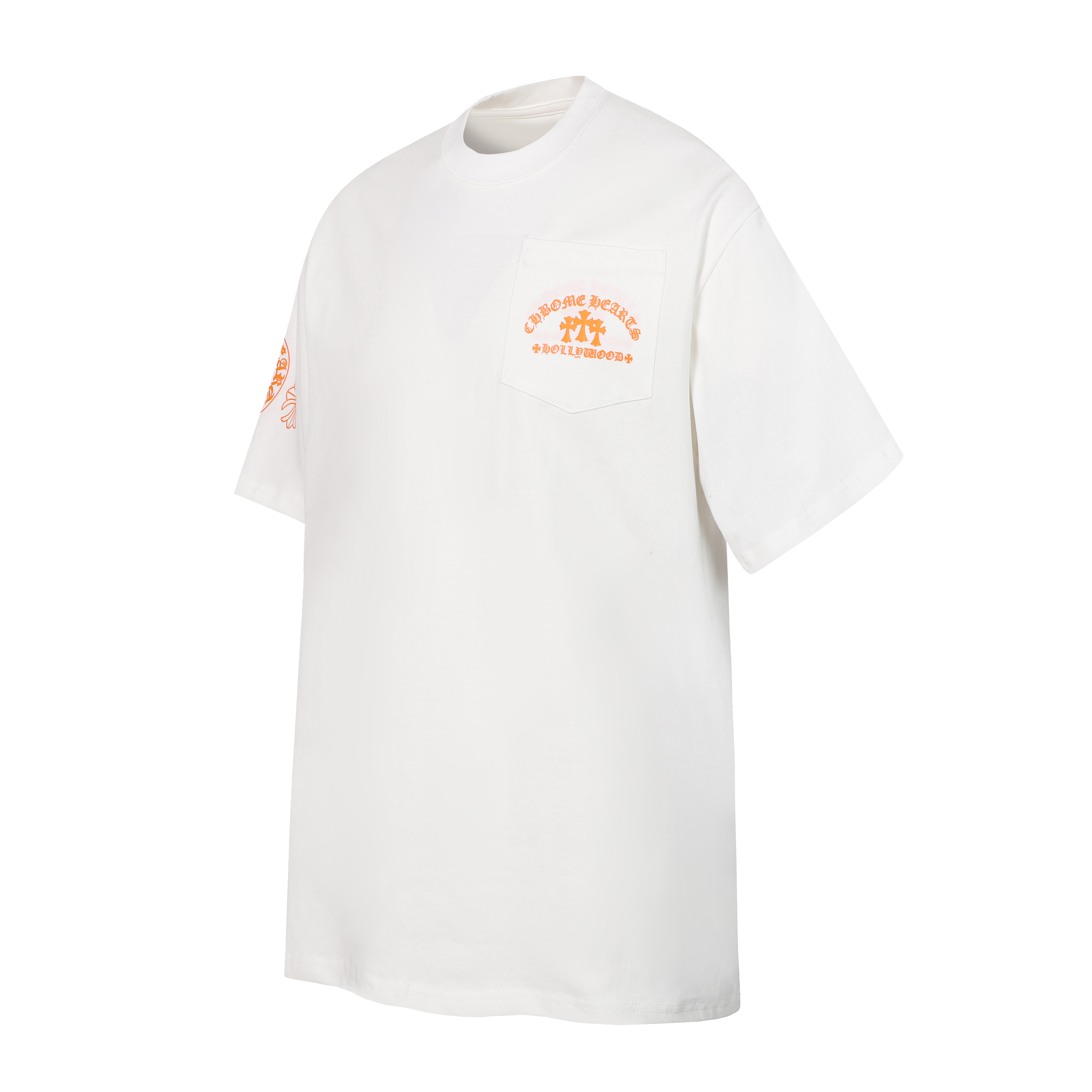 Chrome Hearts White/Black Reversible Orange Triple Cross Pocket Short Sleeve T-Shirt
