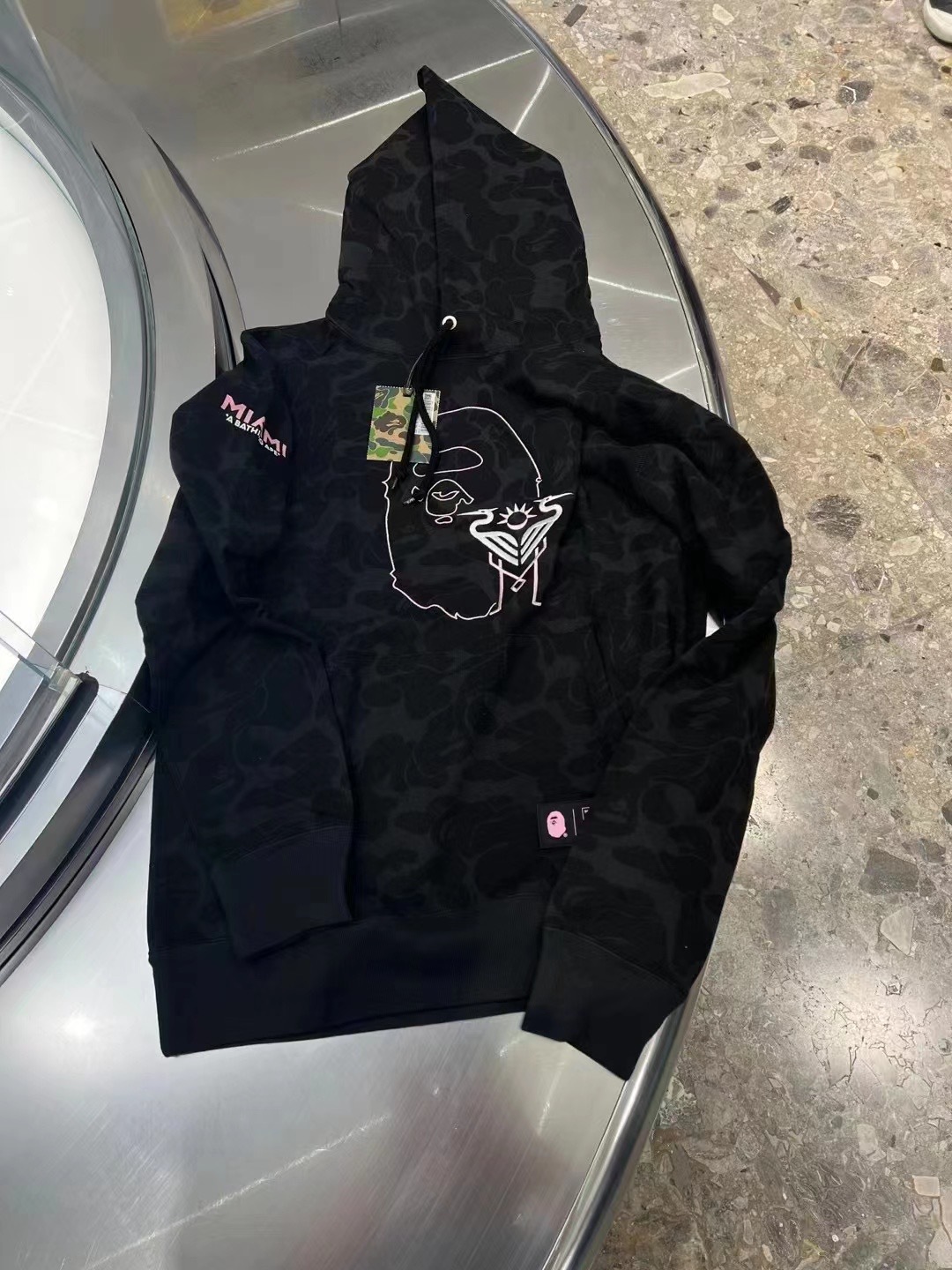 BAPE Shirt 6930 BAPE x Inter Miami Messi Multi-Color Camo Hoodie Black &amp; White &amp; Pink