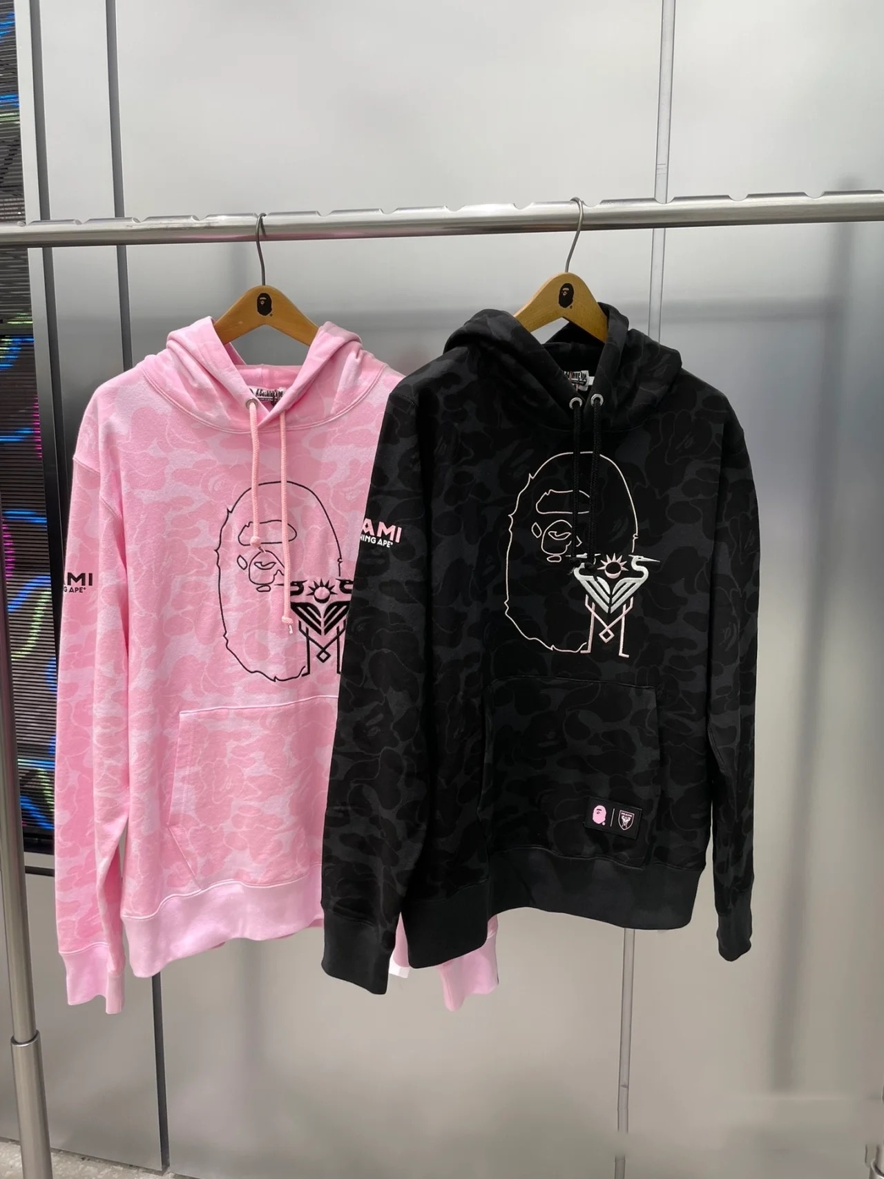 BAPE Shirt 6930 BAPE x Inter Miami Messi Multi-Color Camo Hoodie Black &amp; White &amp; Pink