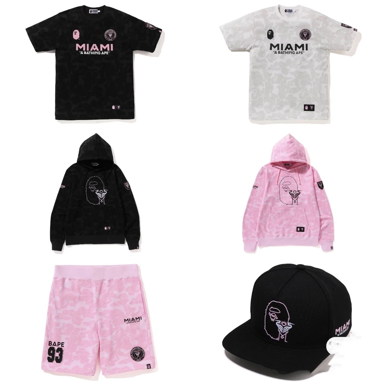 BAPE Shirt 6930 BAPE x Inter Miami Messi Multi-Color Camo Hoodie Black &amp; White &amp; Pink