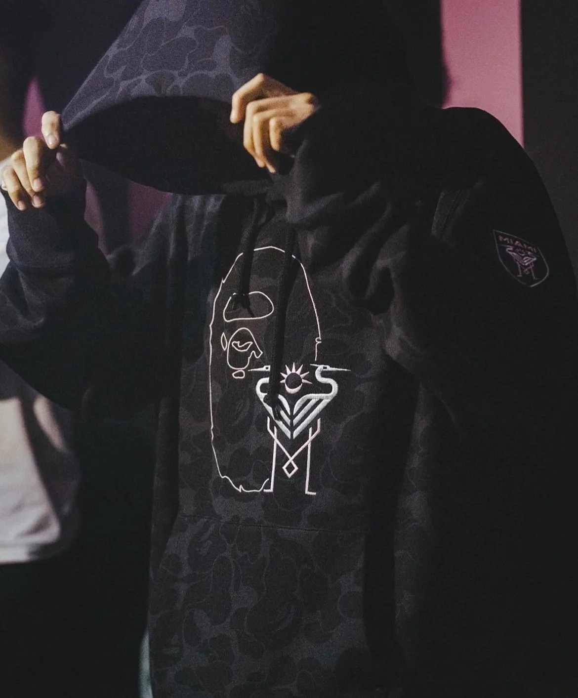BAPE Shirt 6930 BAPE x Inter Miami Messi Multi-Color Camo Hoodie Black &amp; White &amp; Pink