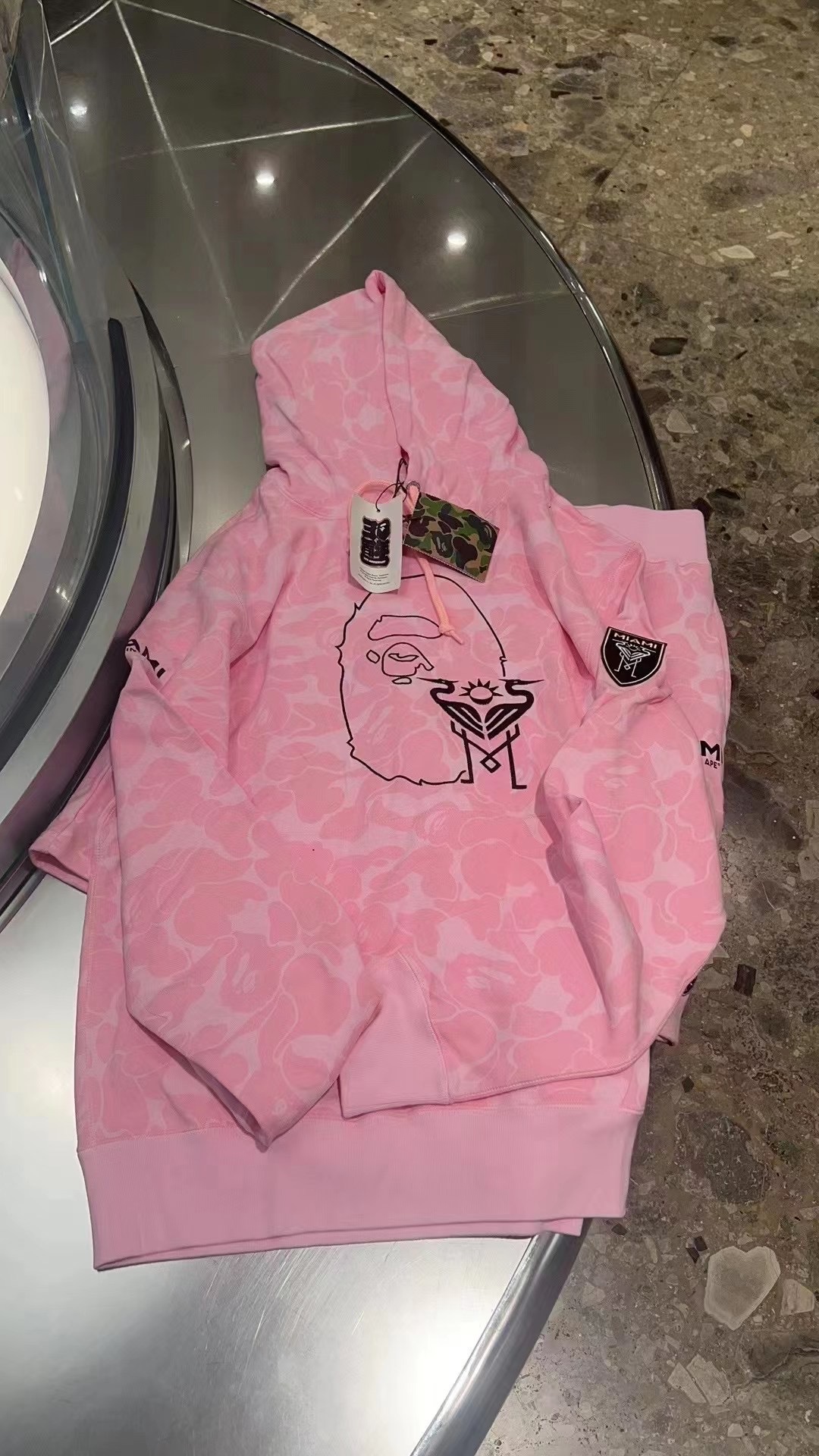 BAPE Shirt 6930 BAPE x Inter Miami Messi Multi-Color Camo Hoodie Black &amp; White &amp; Pink