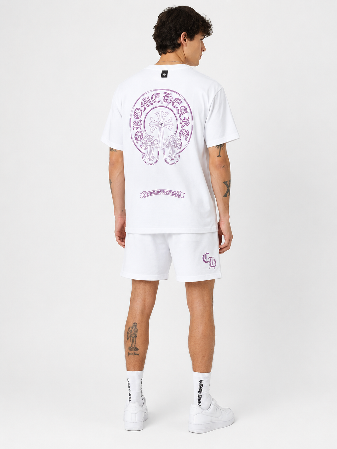 Chrome Hearts White Horseshoe Cross Burnout Patch Distressed T-Shirt 