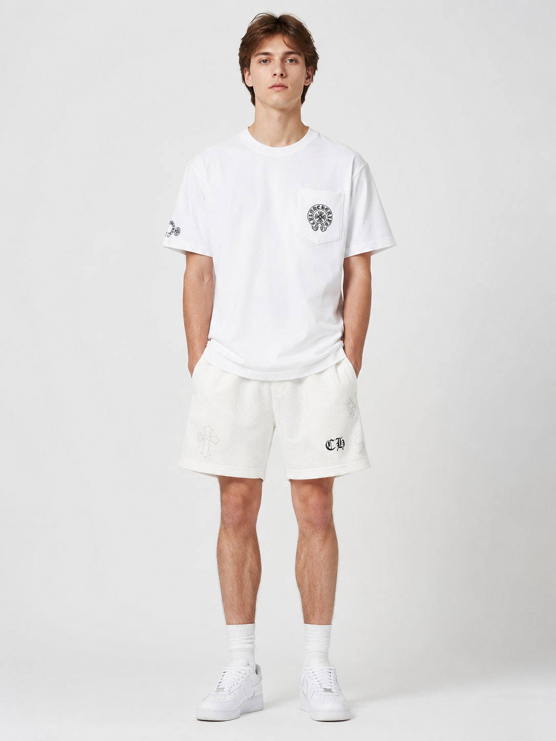 Chrome Hearts White Multi-Color Cross Print T-Shirt 
