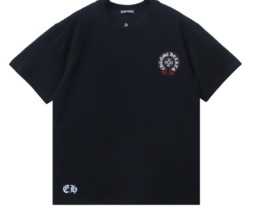 Chrome Hearts Set Black Denim Shorts + Horseshoe Logo Print Black T-Shirt