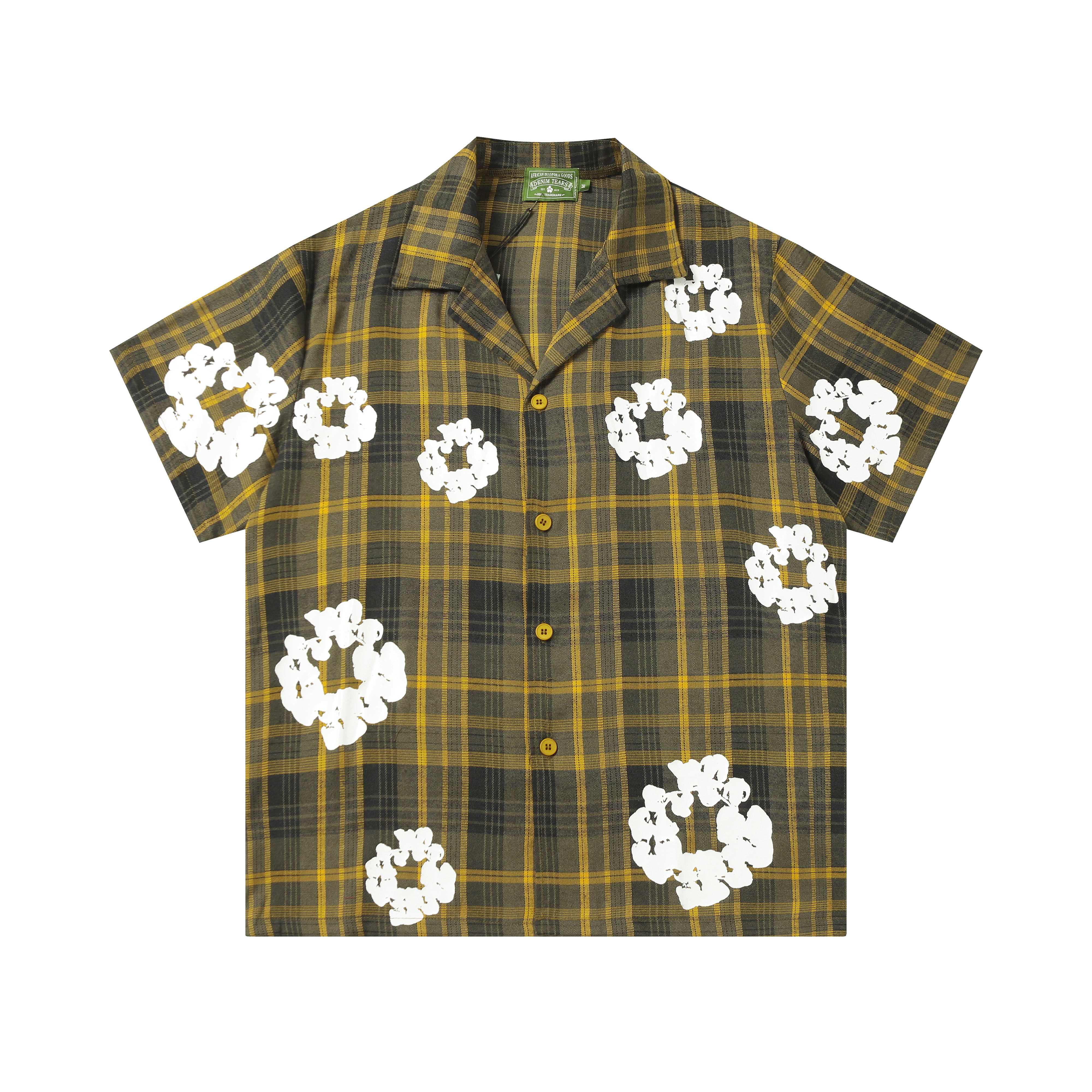 Denim Tears Cotton Wreath Plaid Short Sleeve Tee Yellow/Black/Red