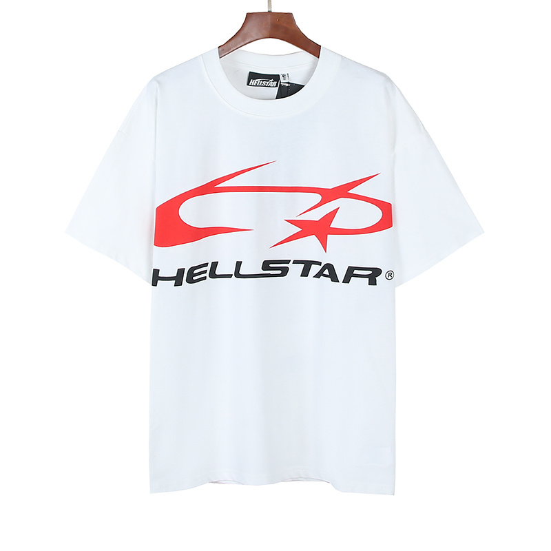 Hellstar Front Red Logo Back Flame Head Short Sleeve T-shirt White