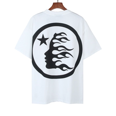 Hellstar Front Red Logo Back Flame Head Short Sleeve T-shirt White 02