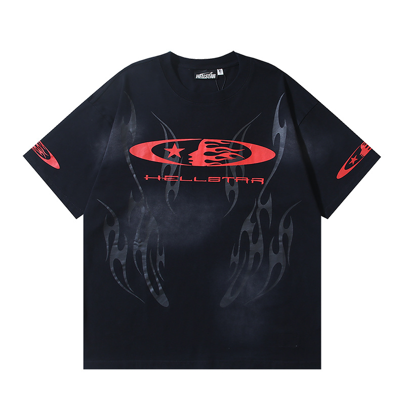Hellstar Flame Logo Short Sleeve T-shirt Blackred
