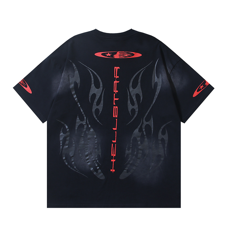 Hellstar Flame Logo Short Sleeve T-shirt Blackred