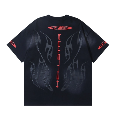 Hellstar Flame Logo Short Sleeve T-shirt Blackred 02