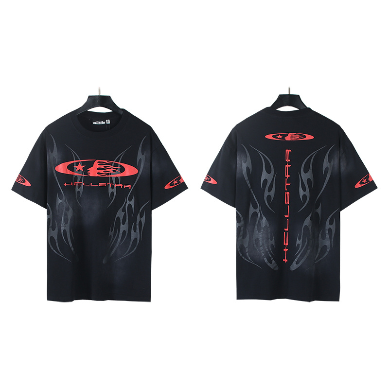 Hellstar Flame Logo Short Sleeve T-shirt Blackred