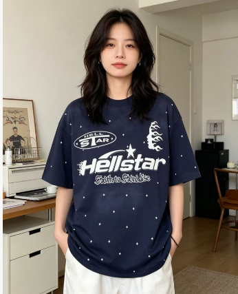 Hellstar  Health Style Sequin Letter Short Sleeve