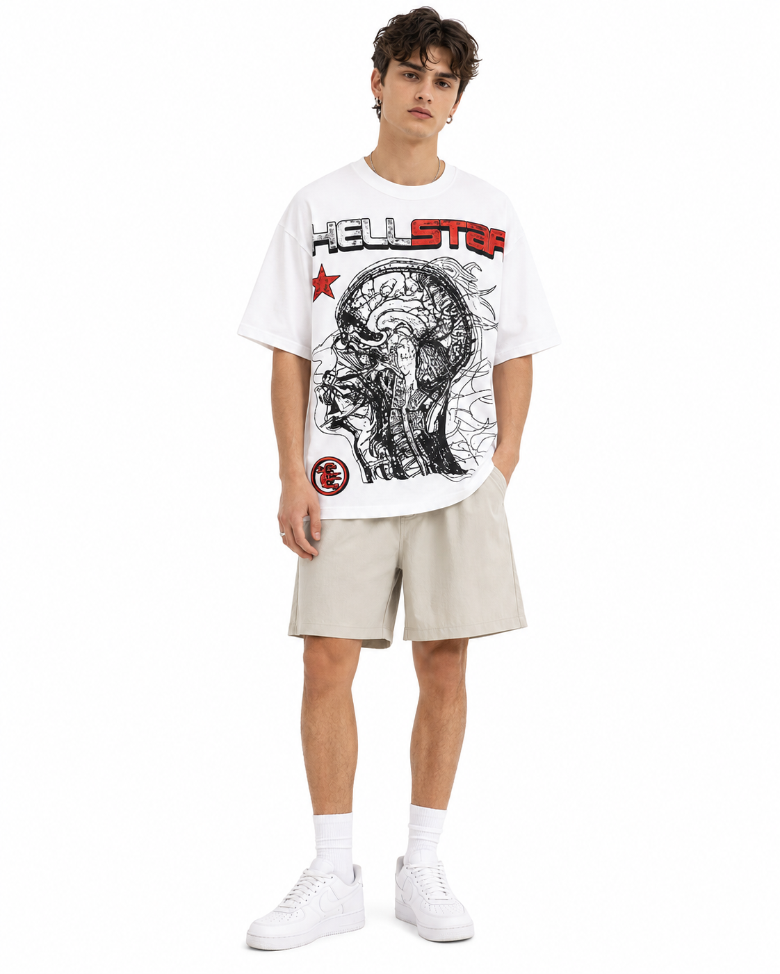 Hellstar Portrait Graphic Loose Short Sleeve Tee White/Black/Beige