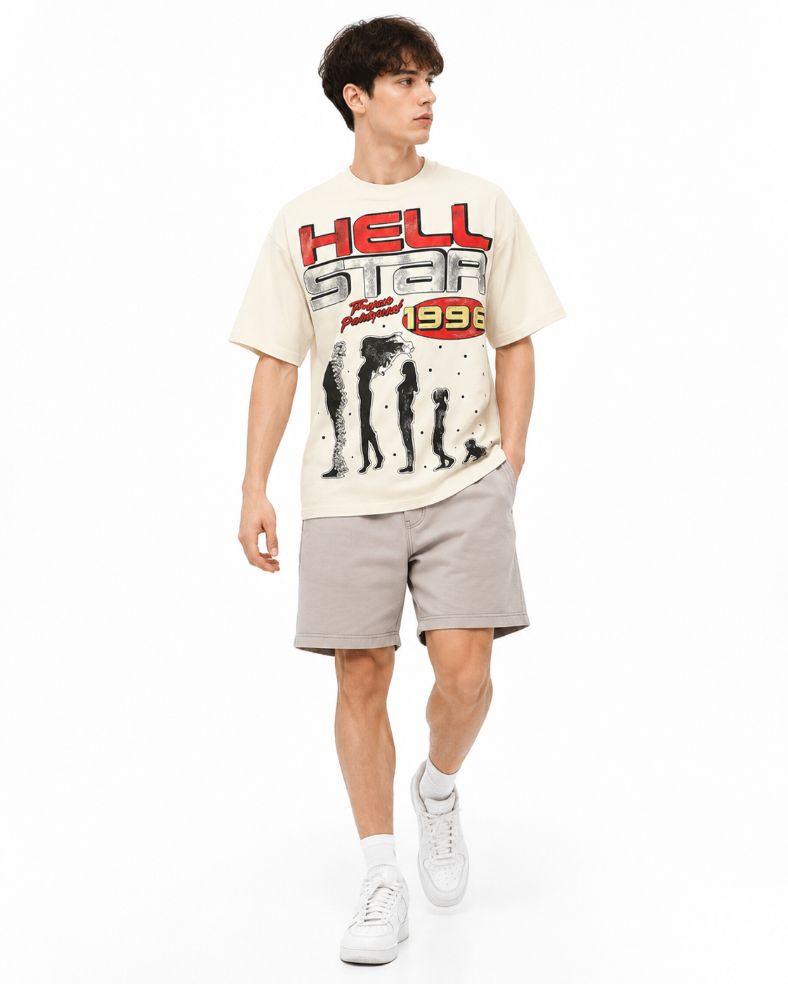 Hellstar Portrait Graphic Loose Short Sleeve Tee White/Black/Beige