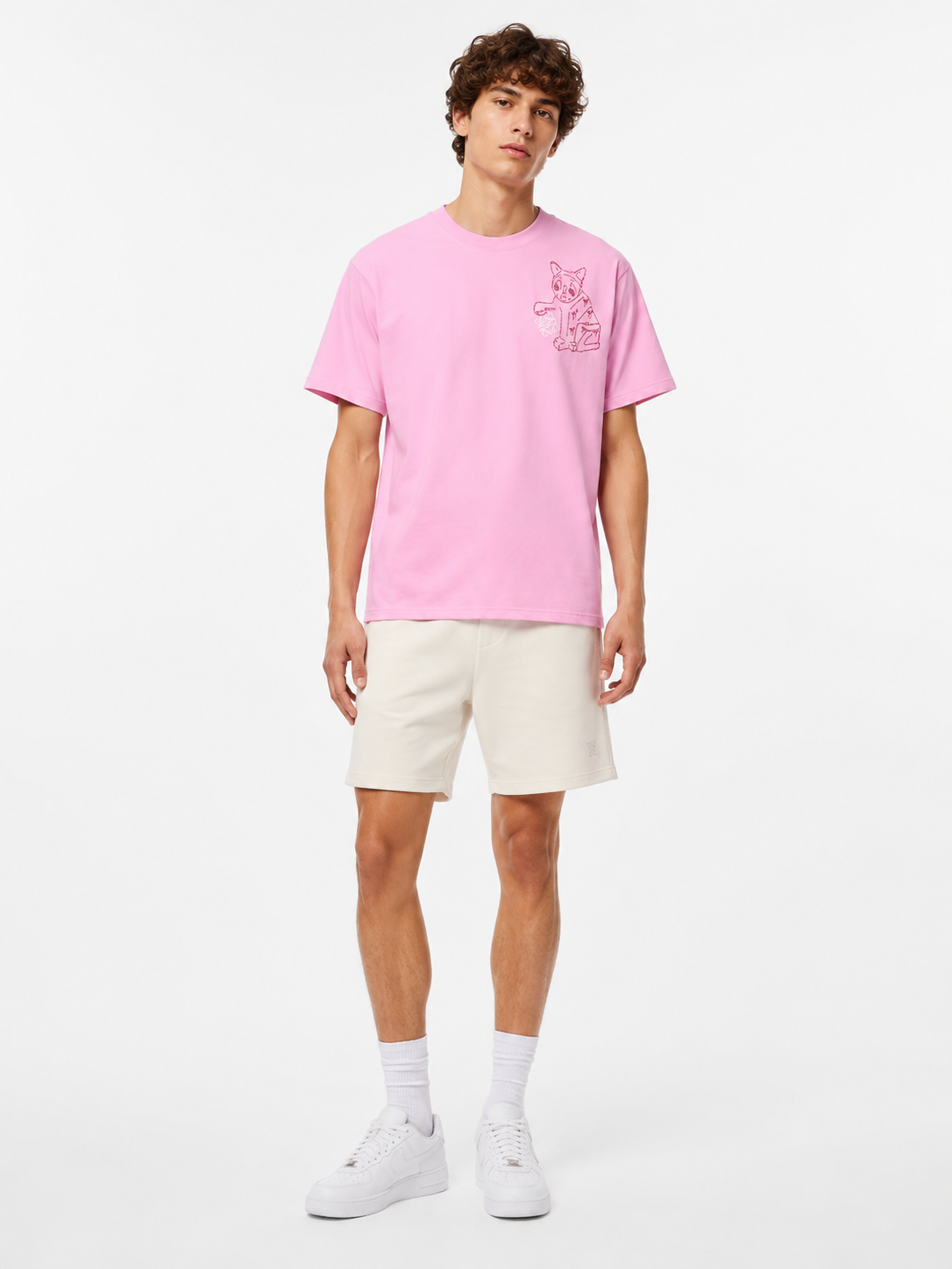 Loewe Porcelain Cat Short Sleeve Tee Pink Cat Embroidery