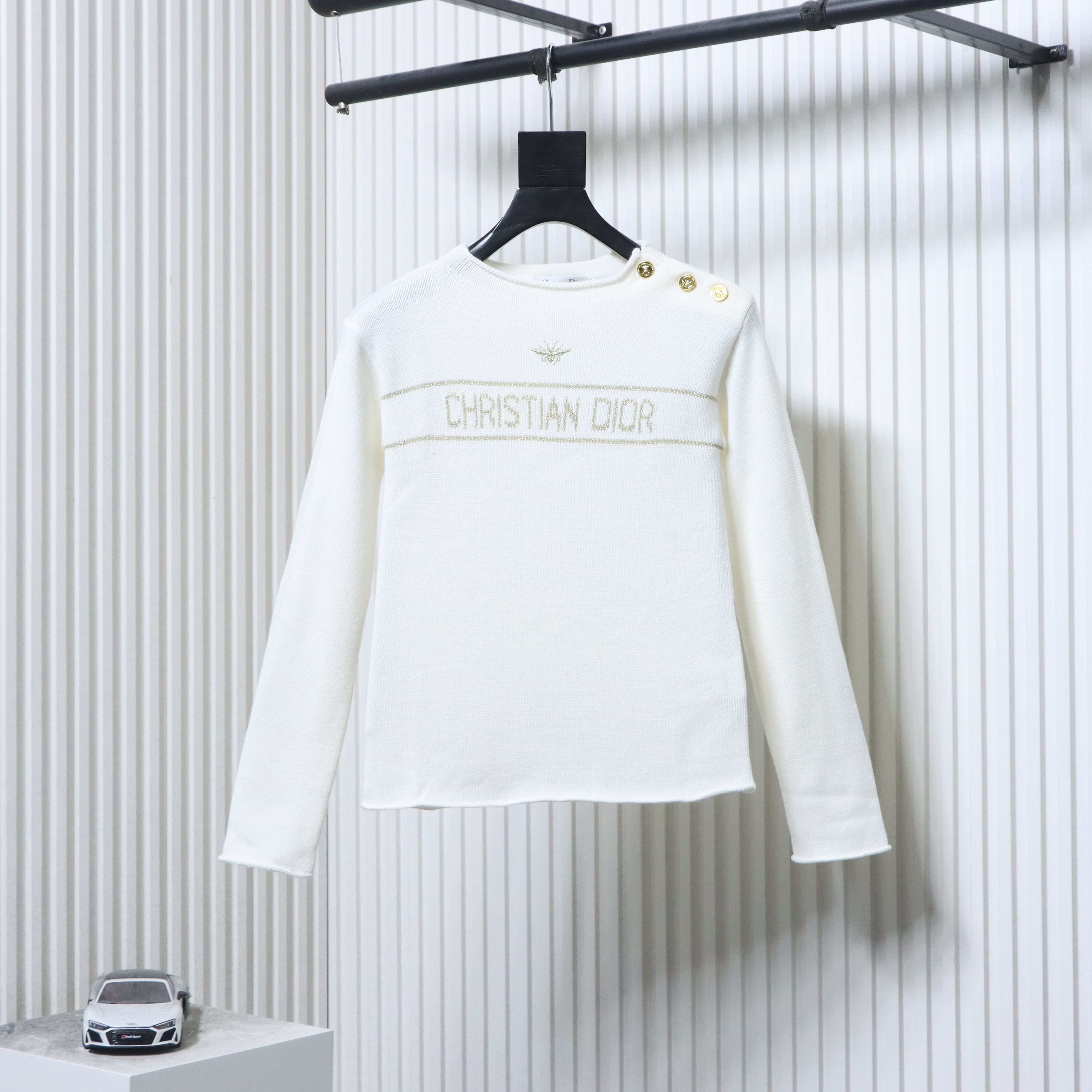 Christian Dior Bee Gold Thread Cashmere Knit Sweater