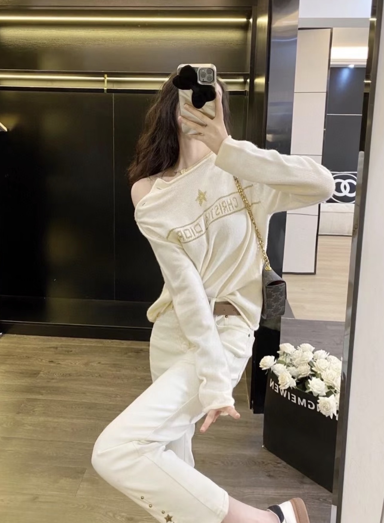 Christian Dior Bee Gold Thread Cashmere Knit Sweater