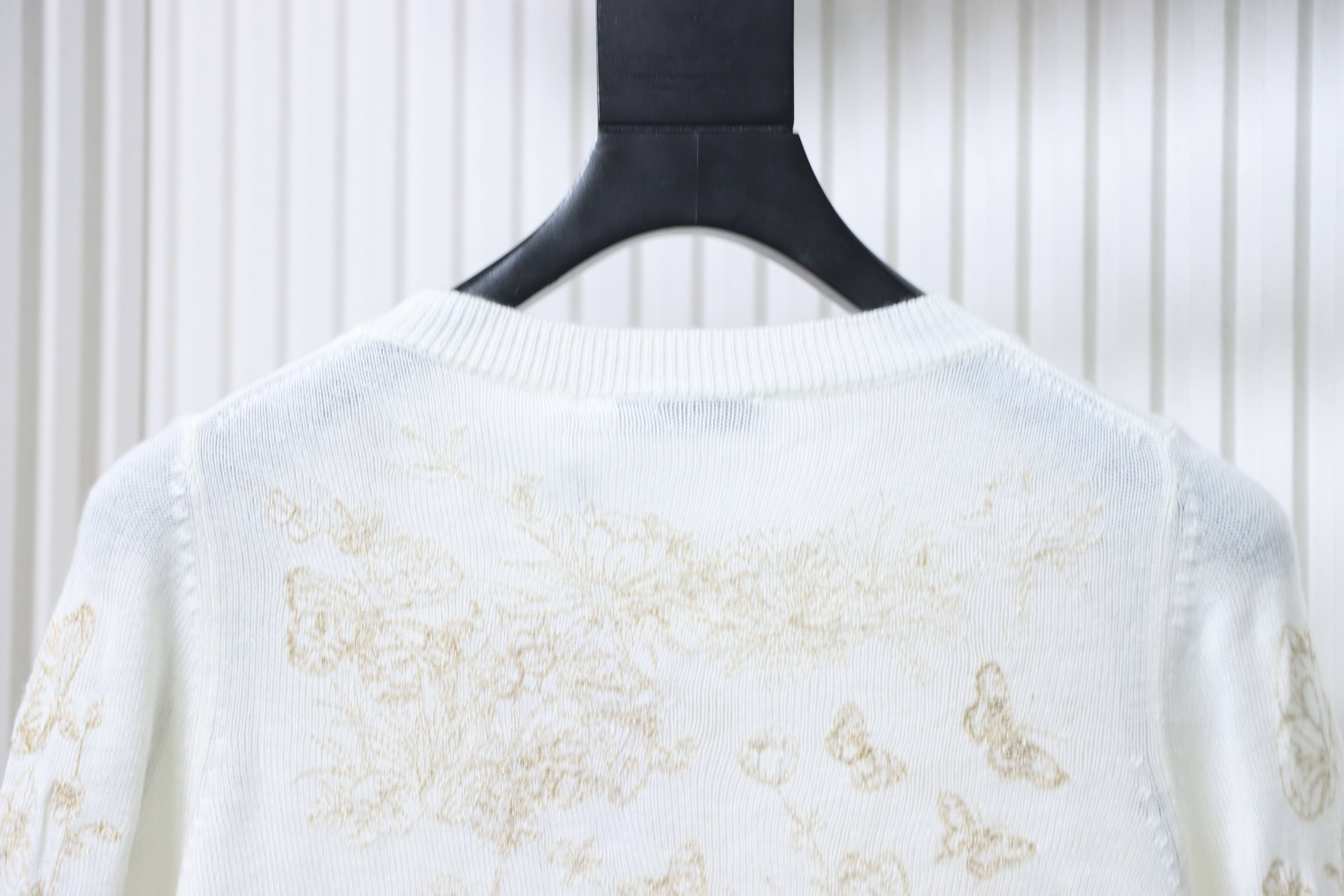 Christian Dior Gold Thread Butterfly Floral Cashmere Knit Sweater