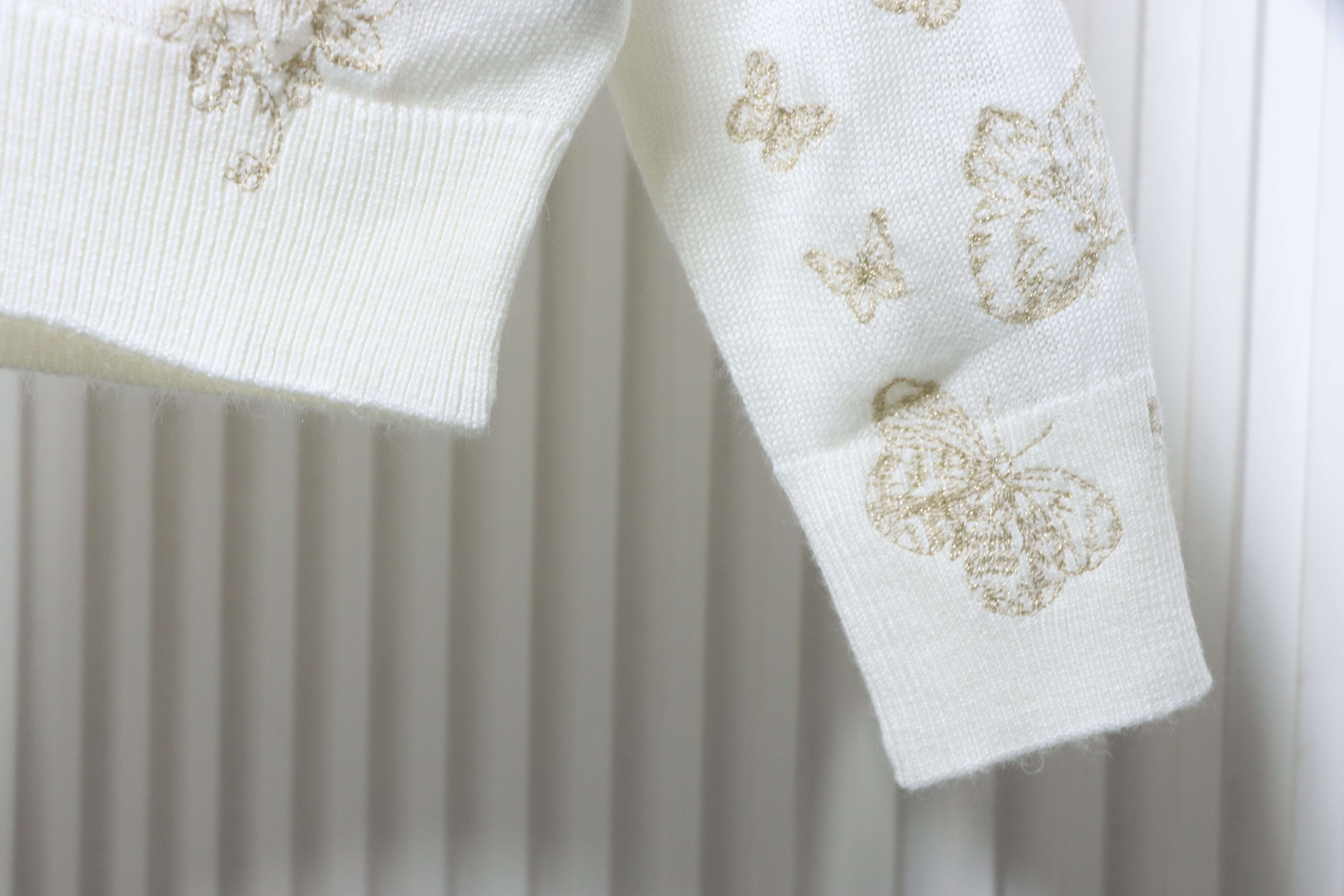 Christian Dior Gold Thread Butterfly Floral Cashmere Knit Sweater