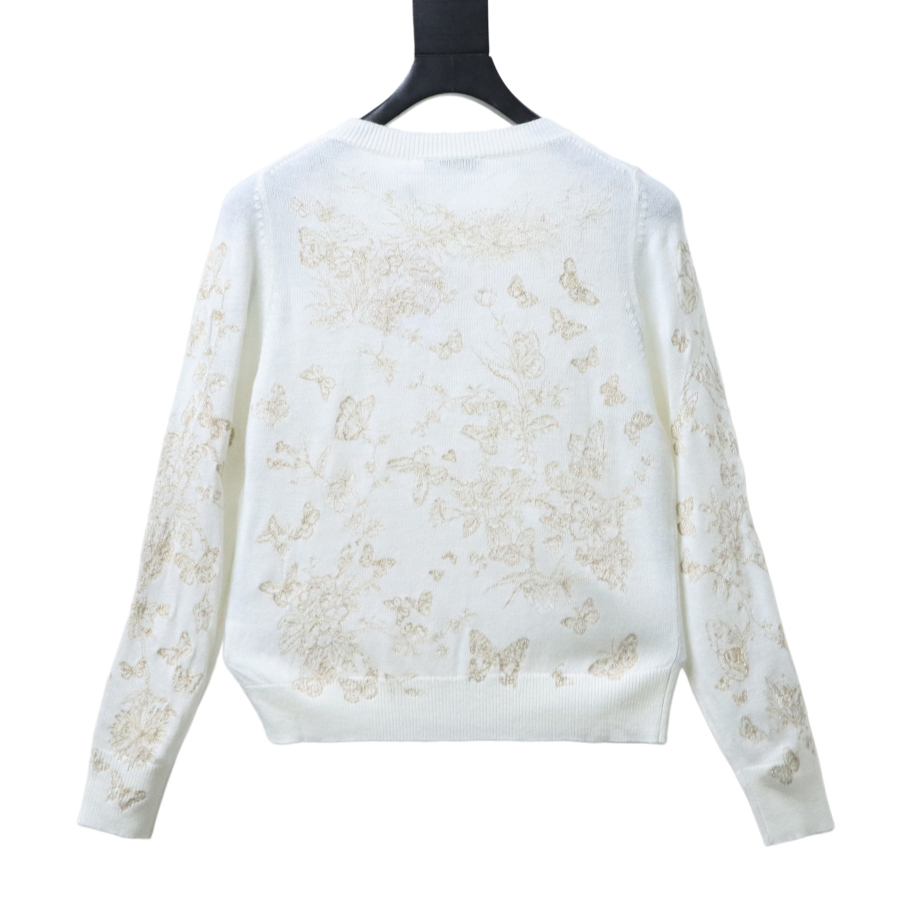 Christian Dior Gold Thread Butterfly Floral Cashmere Knit Sweater