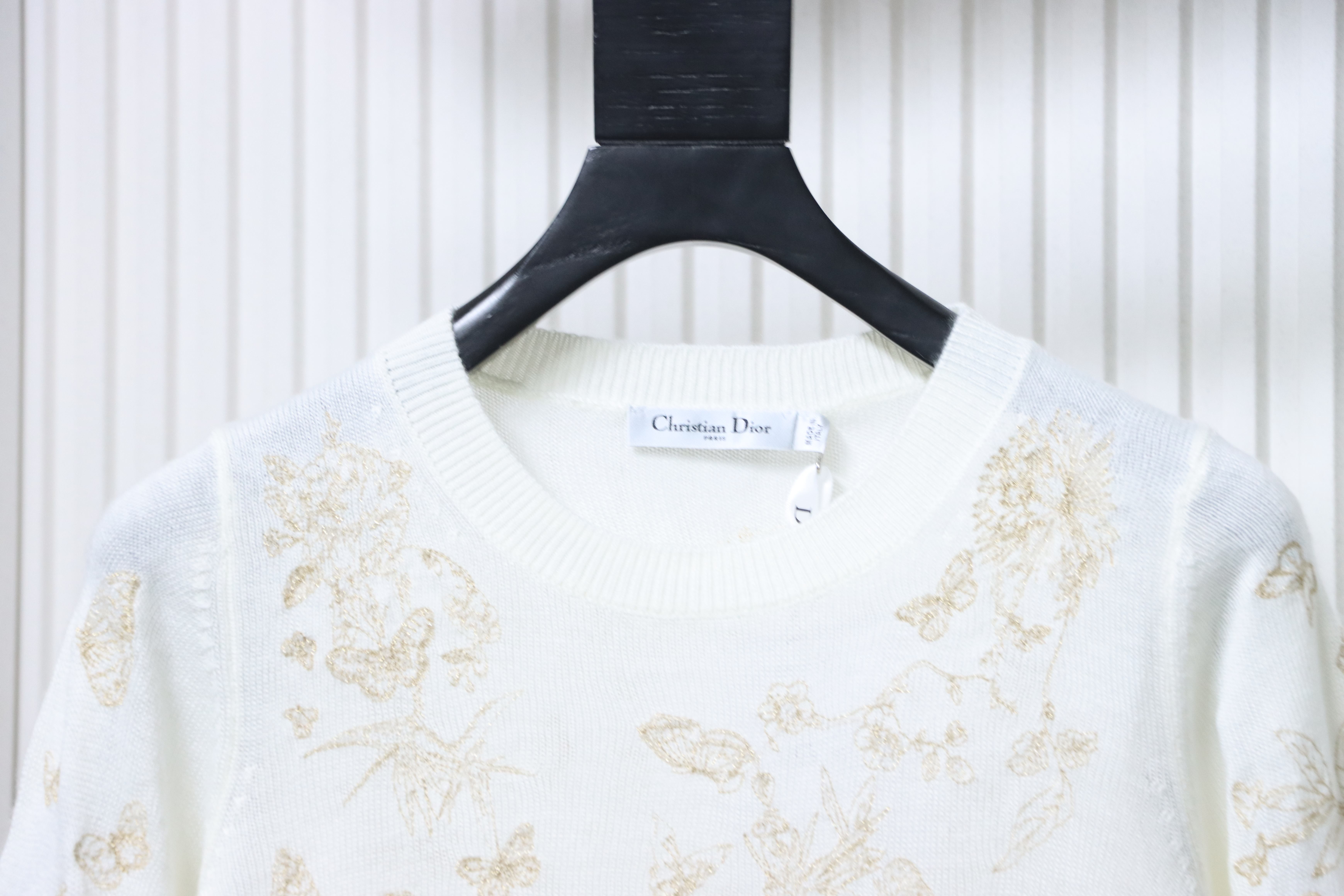 Christian Dior Gold Thread Butterfly Floral Cashmere Knit Sweater