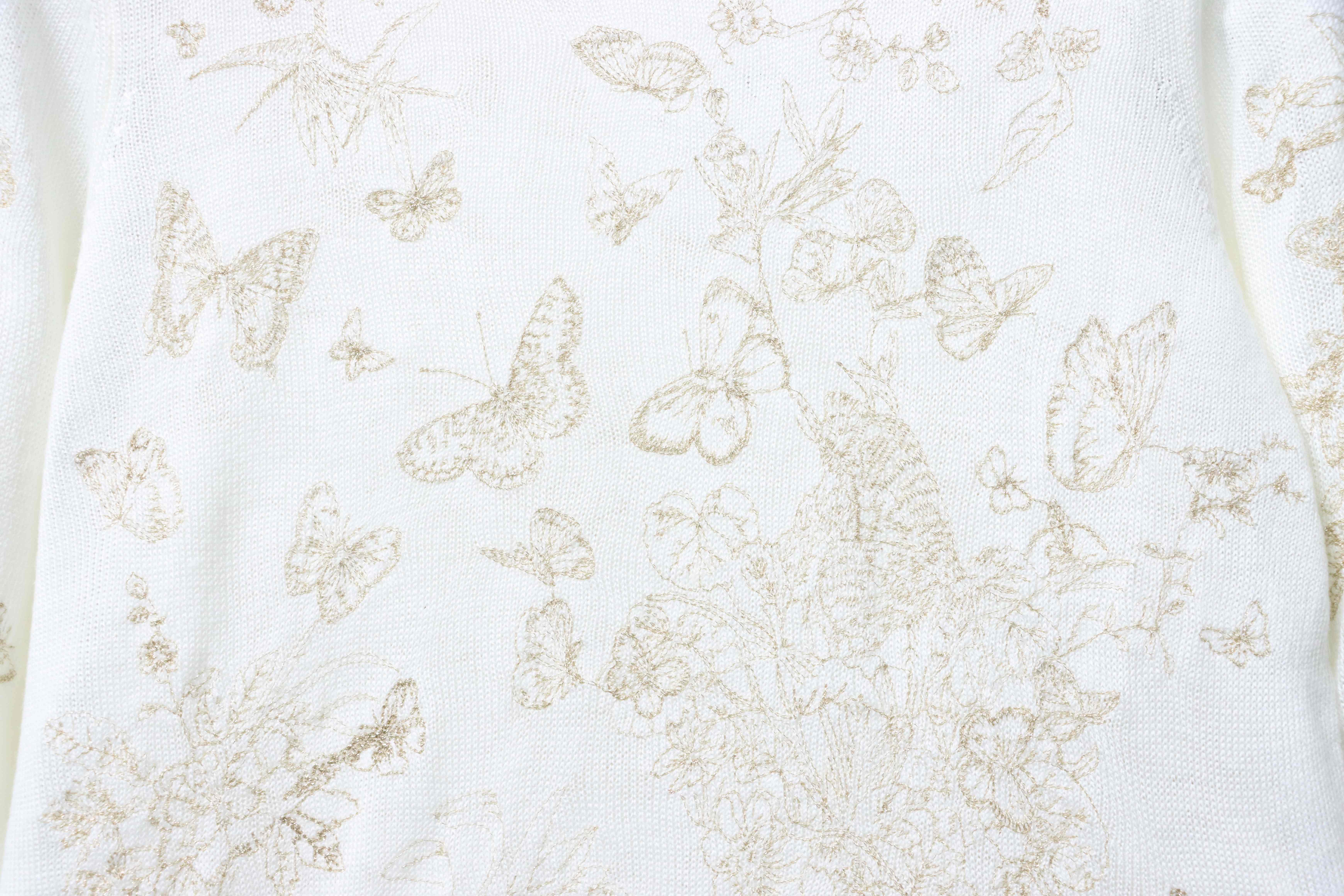 Christian Dior Gold Thread Butterfly Floral Cashmere Knit Sweater