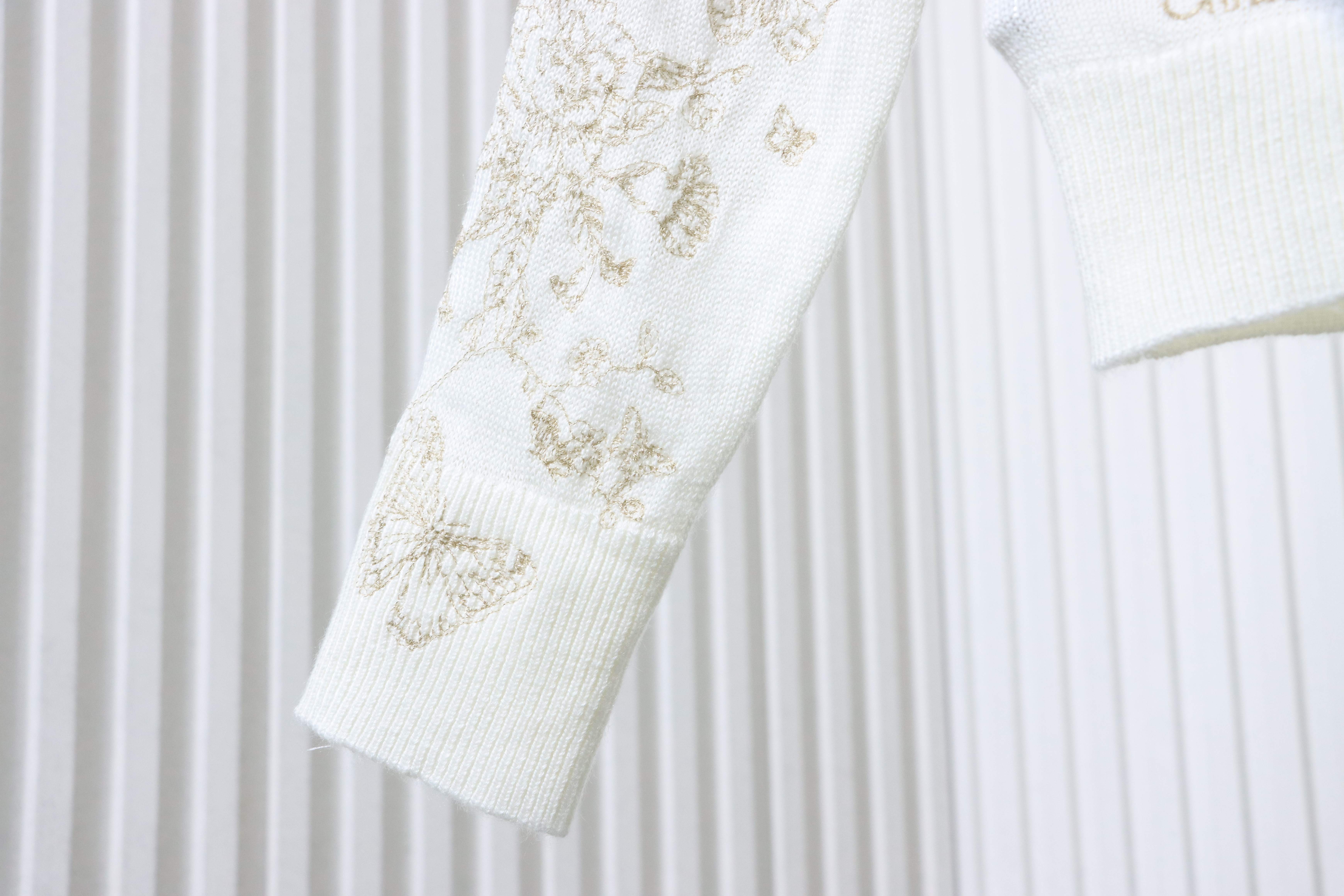Christian Dior Gold Thread Butterfly Floral Cashmere Knit Sweater