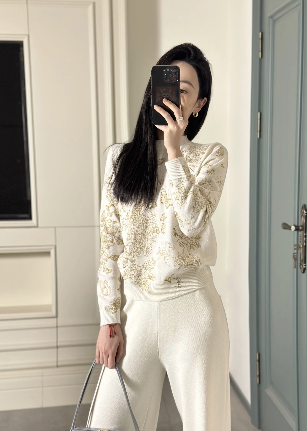 Christian Dior Gold Thread Butterfly Floral Cashmere Knit Sweater