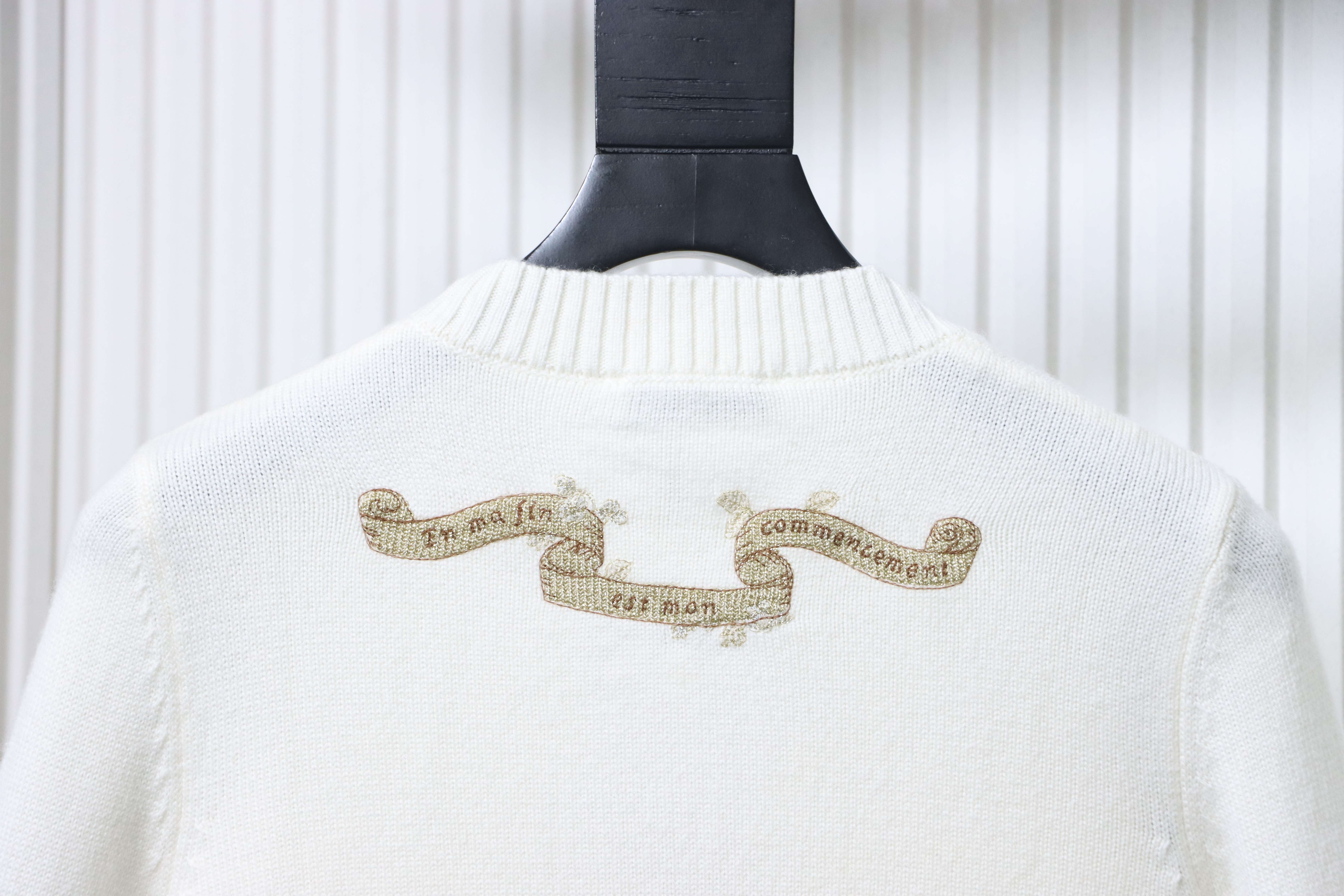 Christian Dior Gold Thread Star Embroidered Cashmere Knit Long Sleeve Sweater