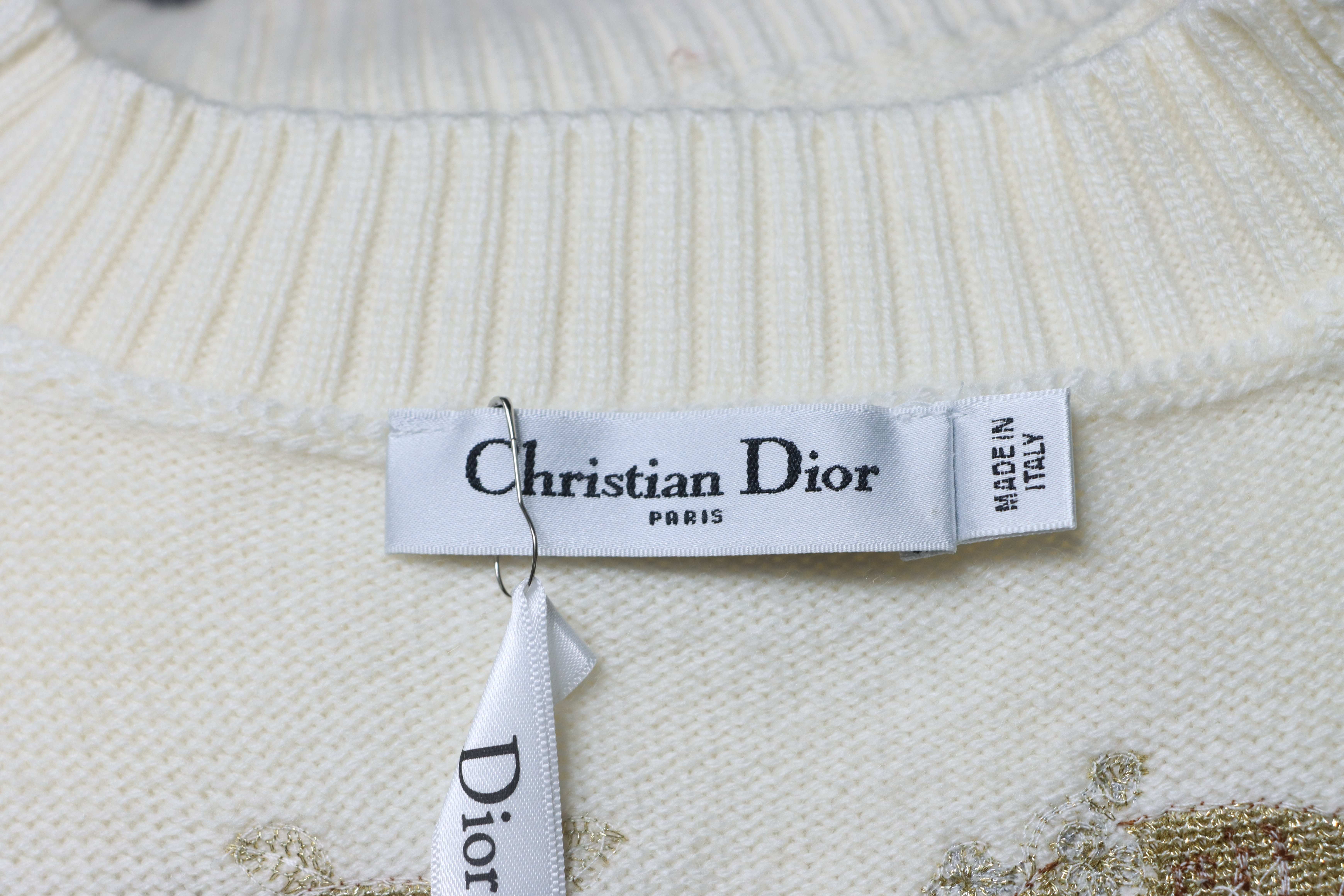 Christian Dior Gold Thread Star Embroidered Cashmere Knit Long Sleeve Sweater