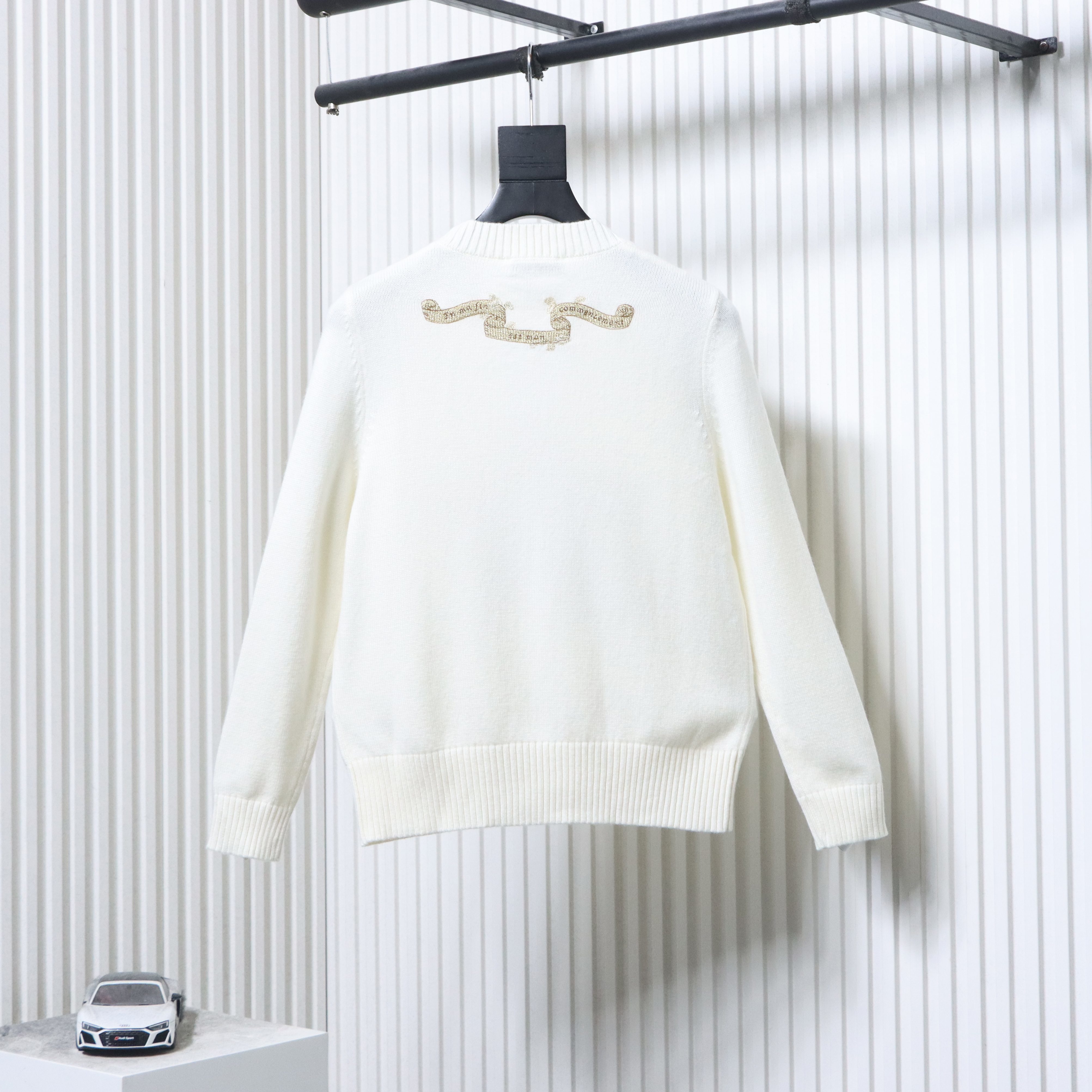 Christian Dior Gold Thread Star Embroidered Cashmere Knit Long Sleeve Sweater