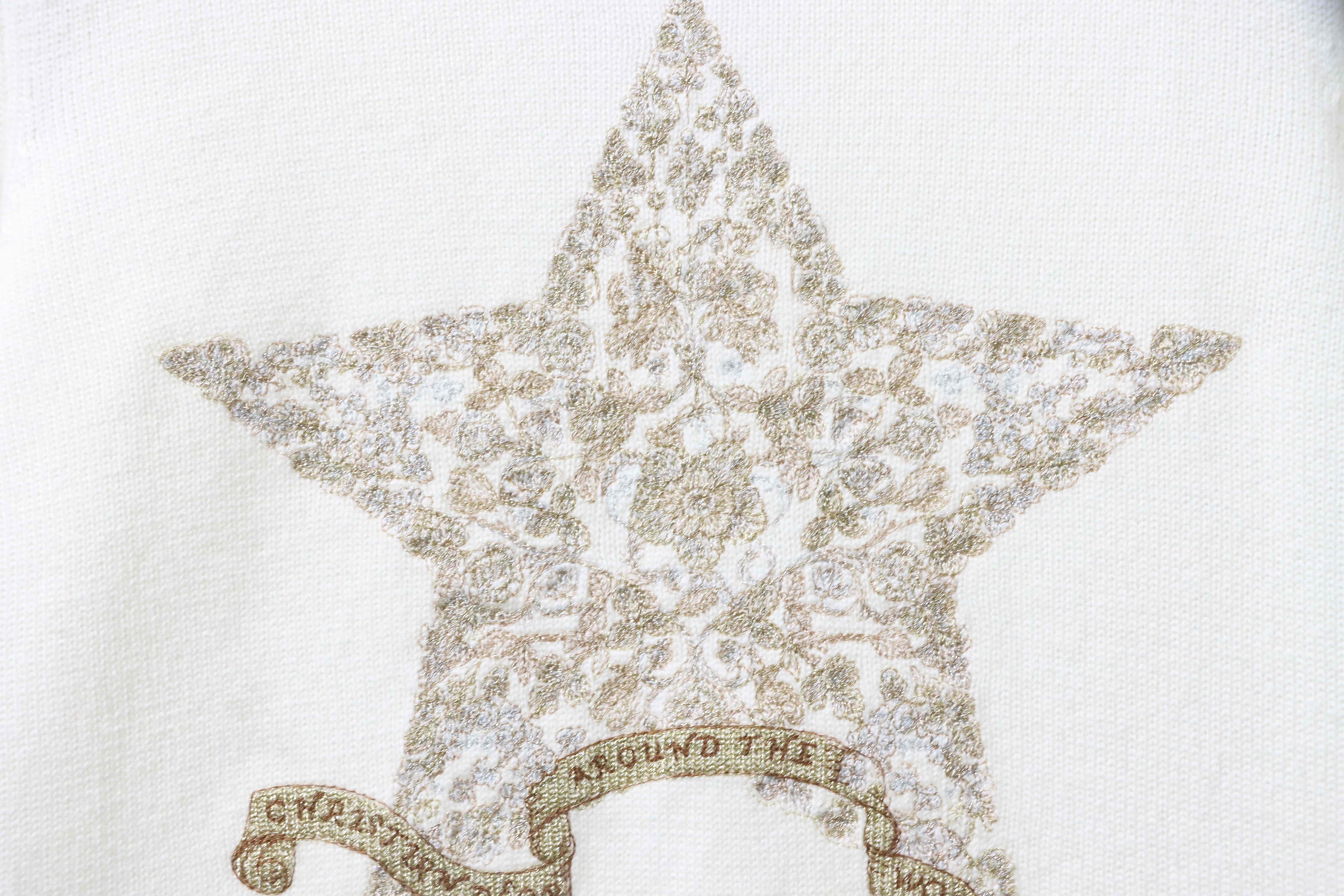 Christian Dior Gold Thread Star Embroidered Cashmere Knit Long Sleeve Sweater