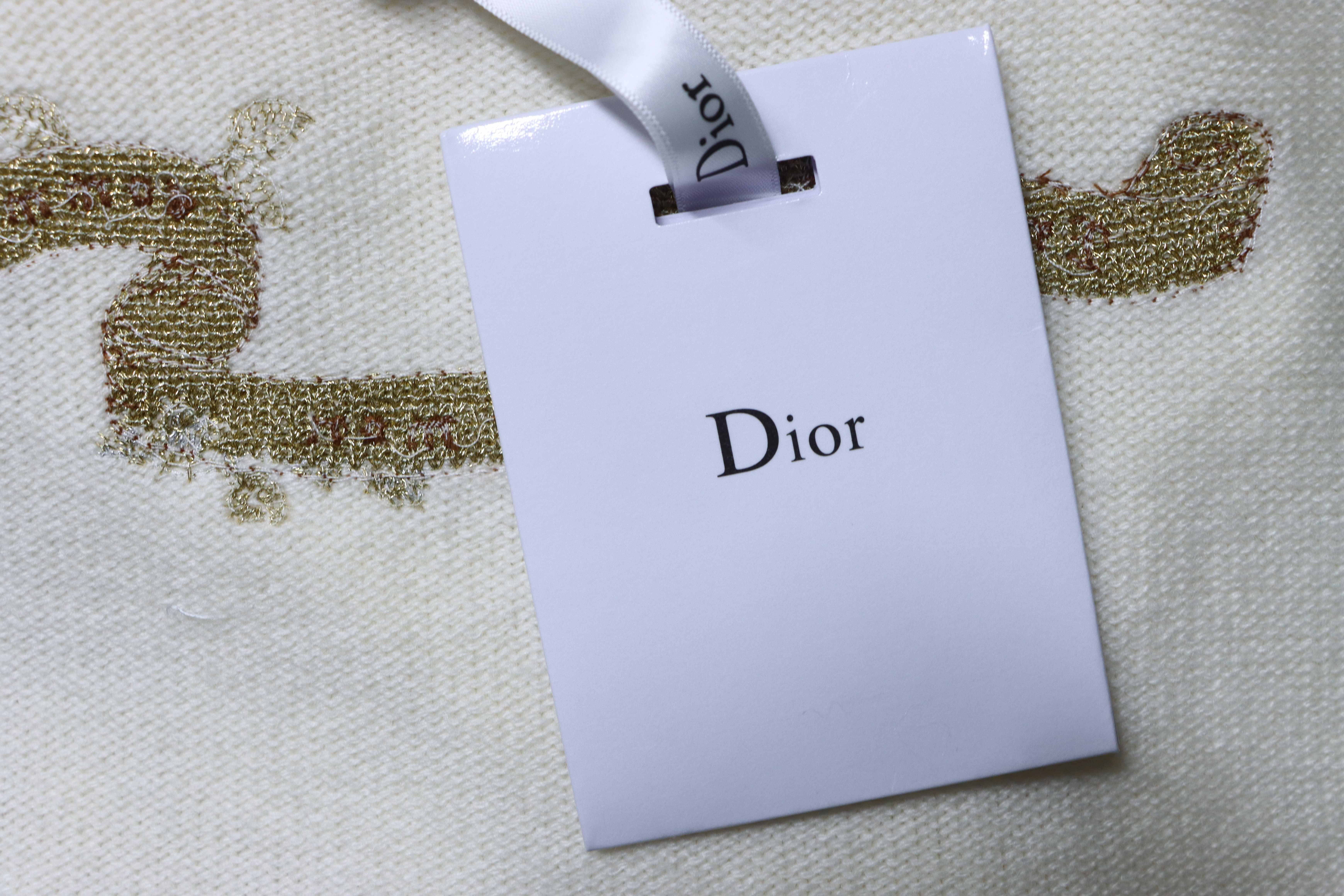 Christian Dior Gold Thread Star Embroidered Cashmere Knit Long Sleeve Sweater